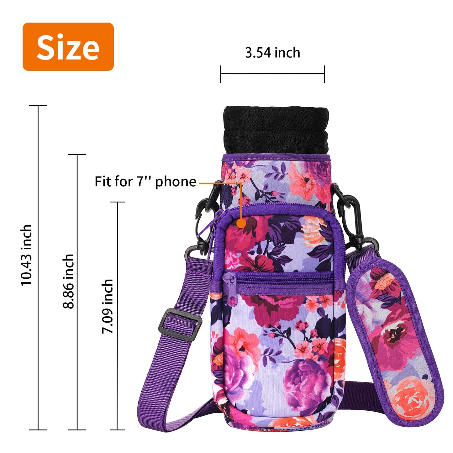 AceTreker Water Bottle Carrier Bag, 32 oz/ 40 oz Insulated Water Bottle Sleeve with Paracord Hanlde & Strap, Neoprene Metal Canteen Pouch Holder with Phone Pocket for Gym, Sport, Fishing