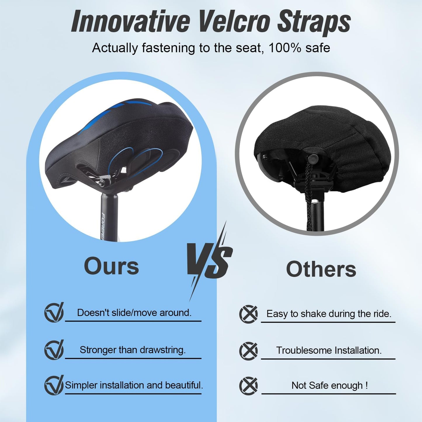 Zacro Bike Seat Cushion - Gel Padded Bike Seat Cover for Men & Women Comfort, Adjustable Velco Secure Bicycle Cushion, Upgraded Installation Fit with Peloton, Indoor & Outdoor Bicycle Saddle(11"x7")