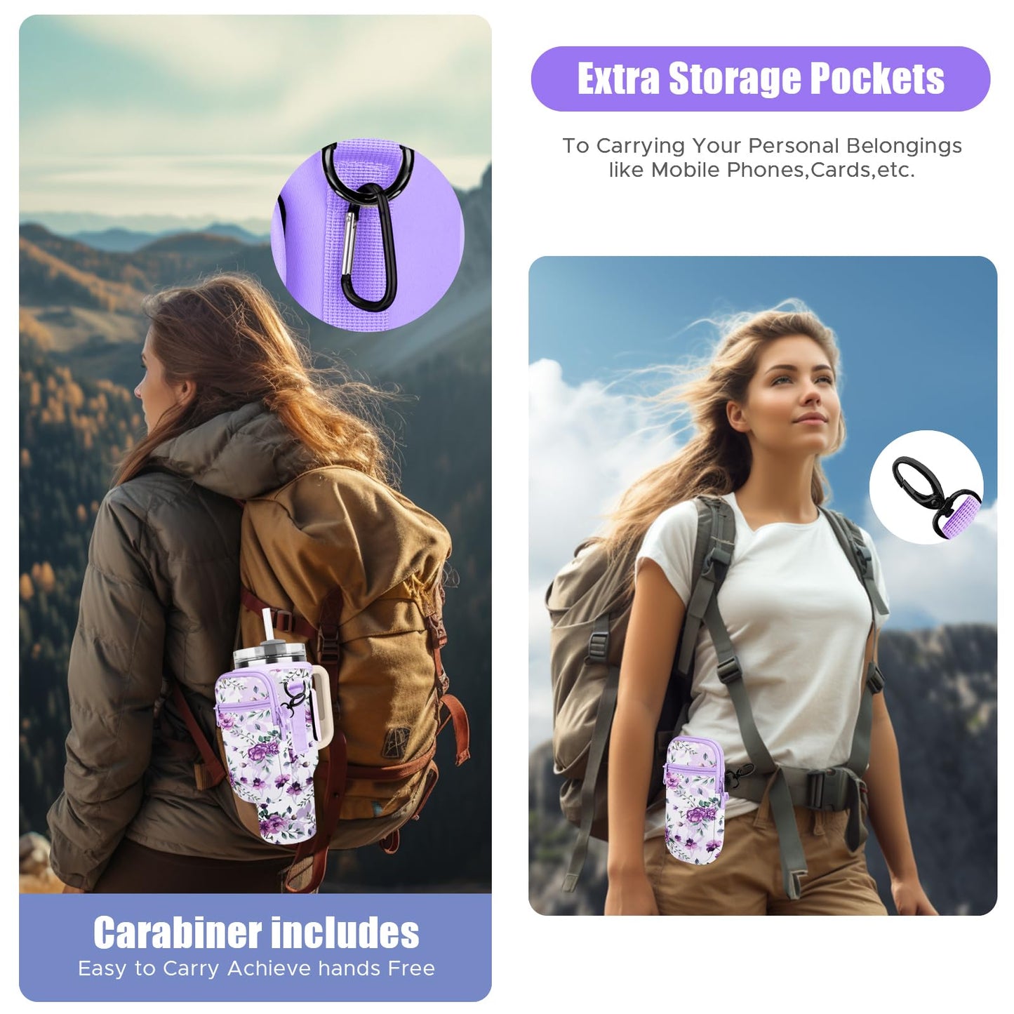 Watter Bottle Carrier Bag with Detachable Pocket Compatible with Stanley& Simple Morden 40oz Tumbler with Handle,Water Cup Holder with Adjustable Shoulder Strap& Carabiner for Stanley Cup Accessories