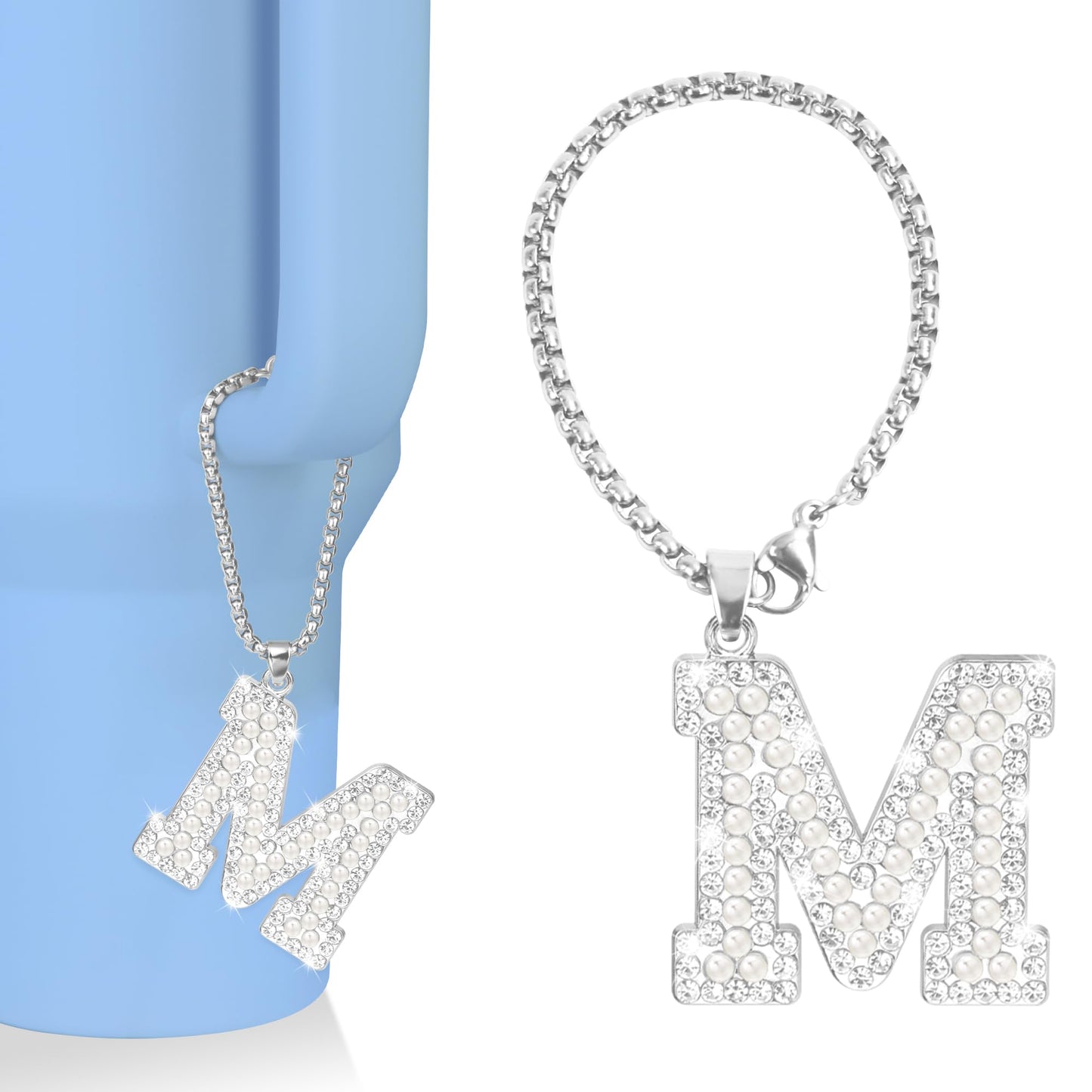 UBEEKOO Tumbler Accessories Compatible with Stanley Tumbler with Handle, Water Bottle Accessories for Stanley Cup 40/30oz with Diamond Glitter Charm, Bling Chain for Stanley Cup Accessories,M