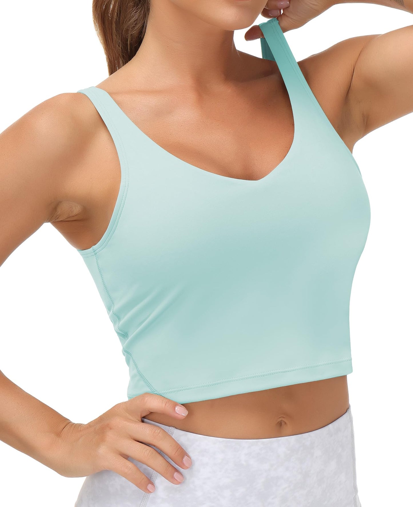Women’s Longline Sports Bra Wirefree Padded Medium Support Yoga Bras Gym Running Workout Tank Tops (Light Blue, Small)
