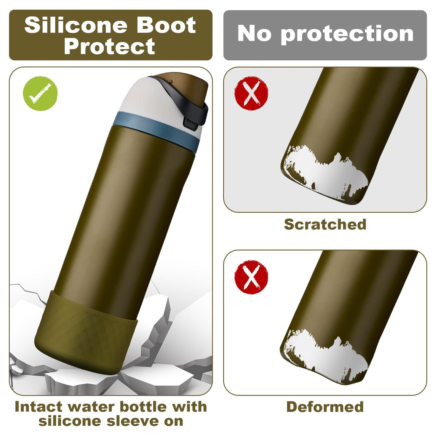 Alwenid 2PCS Silicone Water Bottle Boot for Owala 24 Oz, Anti-Slip Protective Sleeve Bottom Bumper Protector for FreeSip, Twist, and Flip Stainless Steel Water Bottles (Brown Green)