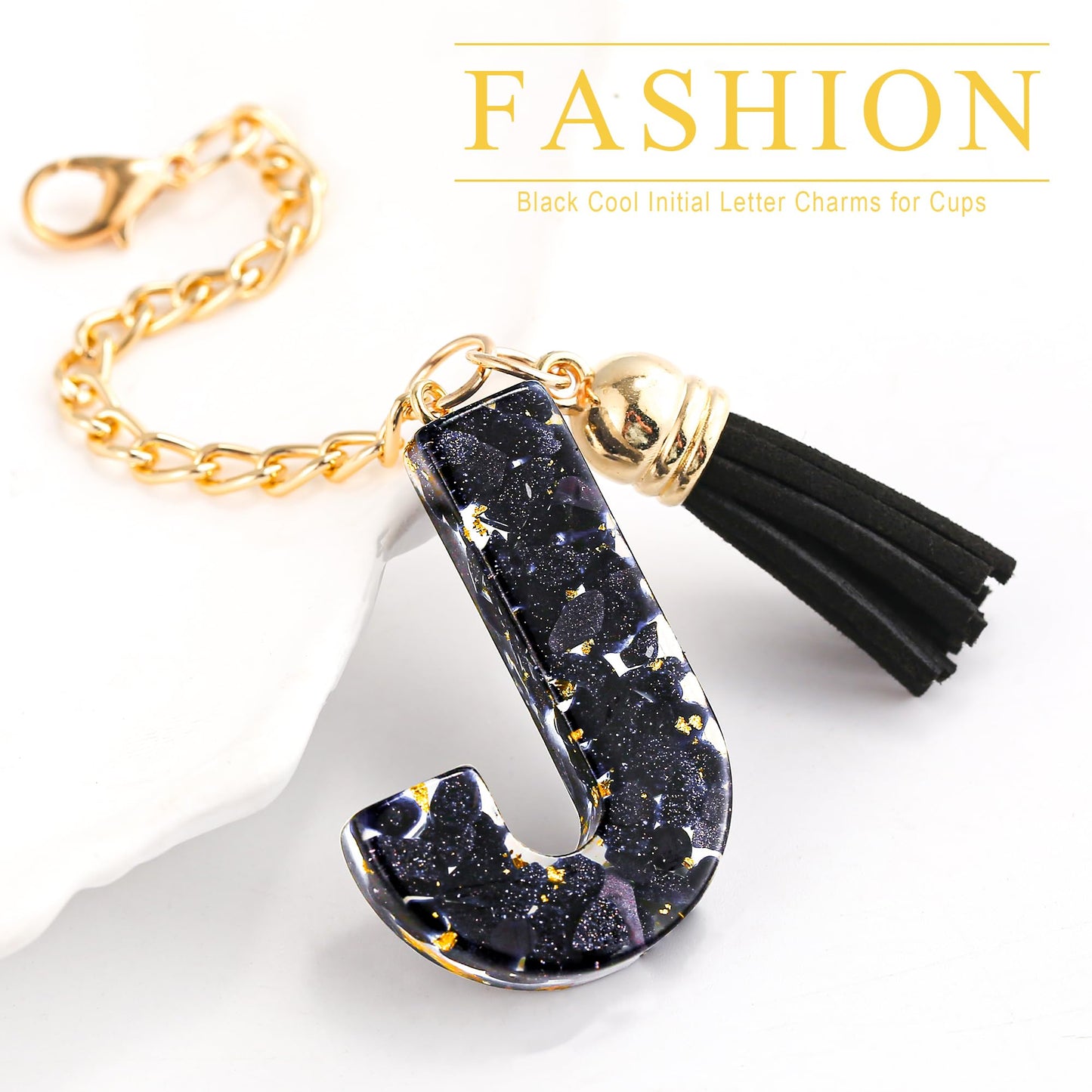 Letter Charm Accessories for Stanley Cup 1 PCS Cute Initial Keychain Handle Charm for Stanley Tumbler for Women Black Letter J
