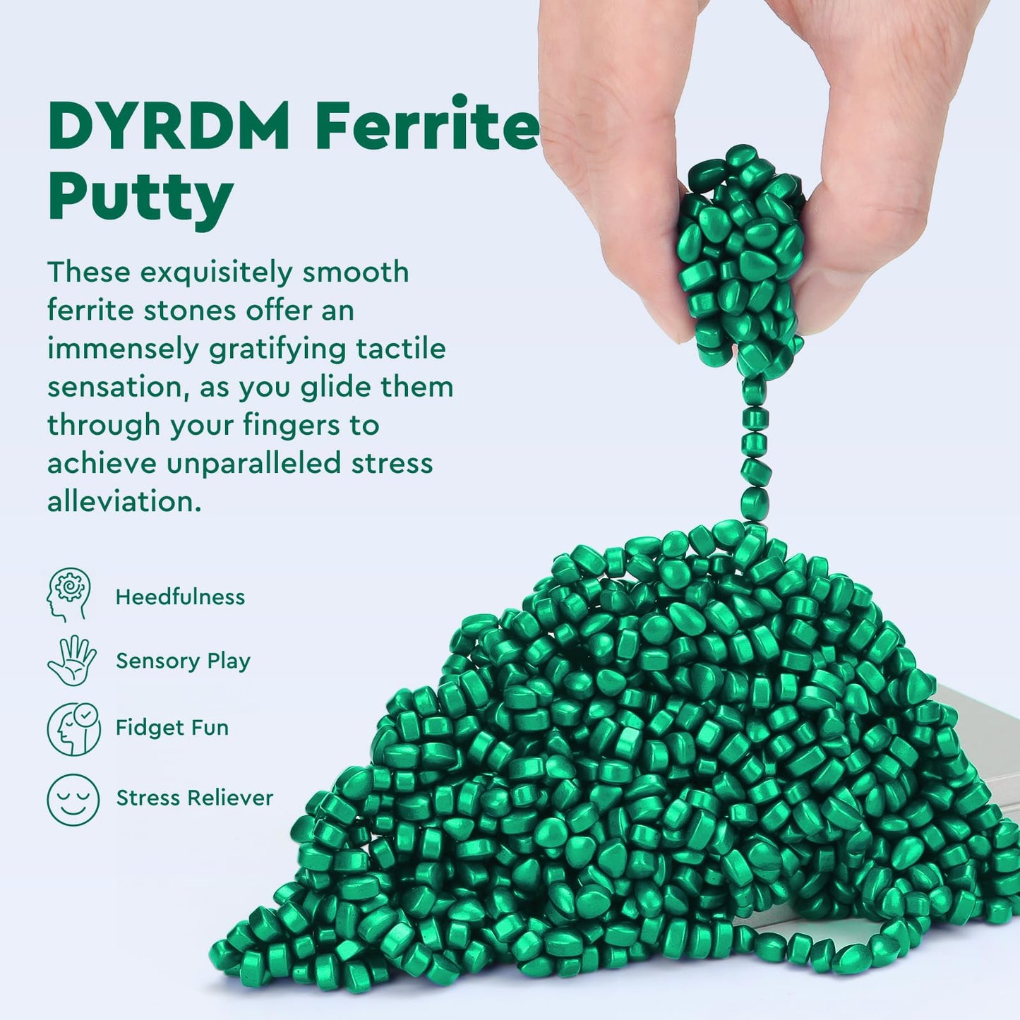 DYRDM 1000+ Original Ferrite Putty Green, Fidget Toy Ferrite Stones for Stress Relief, Sensory Toy for Adults & Teens 14+, Holiday Stocking Stuffer, Ferrite Rocks Fidget Present for Office