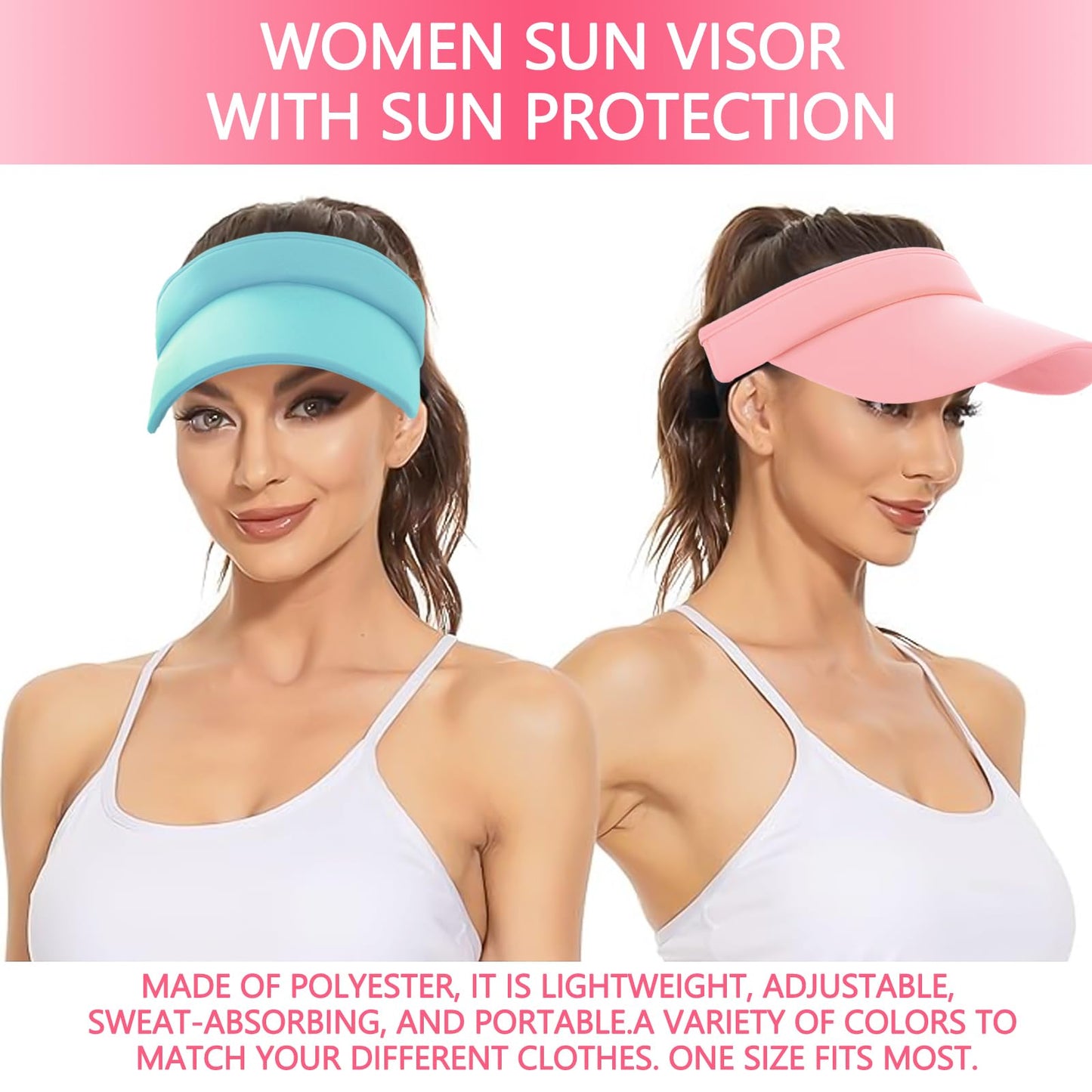 Meilzer Men/Women's Visor for Sun Protection UPF50+ Superlite Sport Hats Adjustable Empty Top Baseball Cap for Golf, Running, and Outdoor Activities Wide Brim Cap 2 Pack (Pink, Blue)