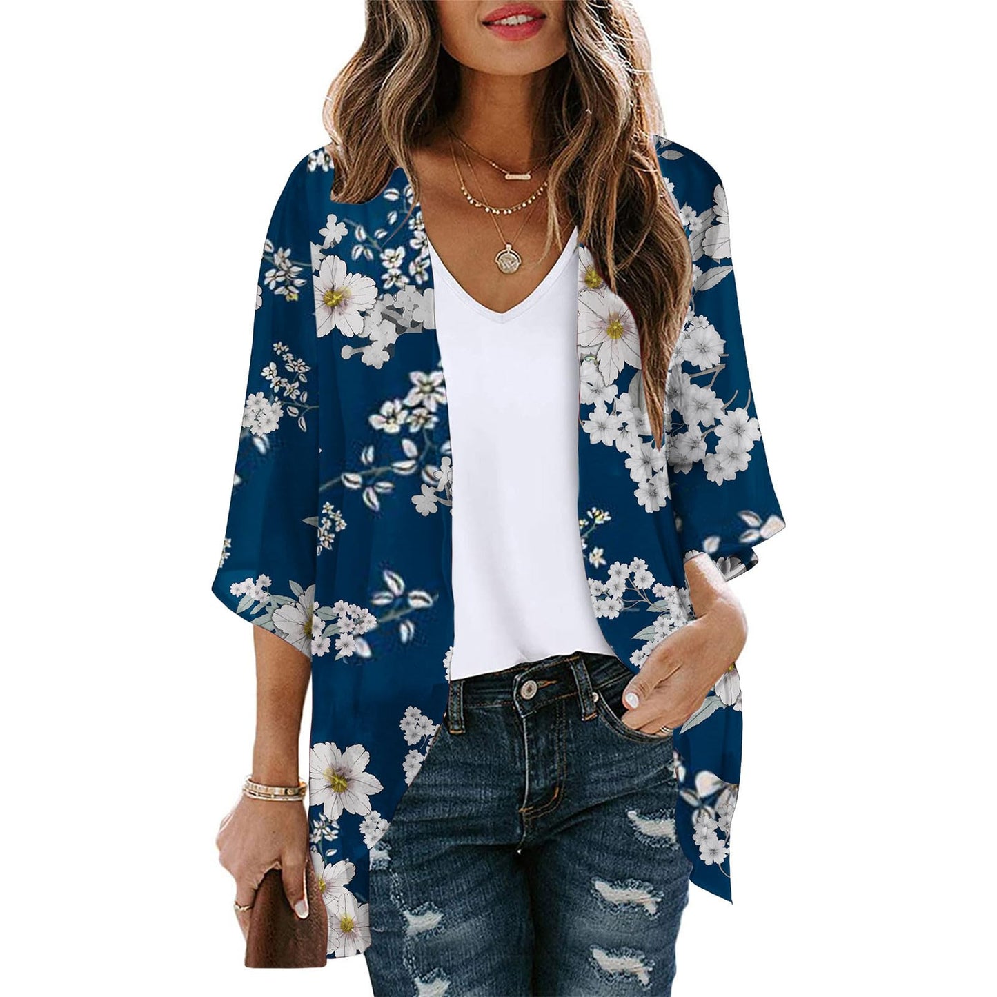 Women Kimono,Kimonos for Women Plus Size Casual Cover up Floral Print Puff Sleeve Kimono Cardigan Lightweight Summer Cruise Outfits Lightning Deals of The Day Prime Today only