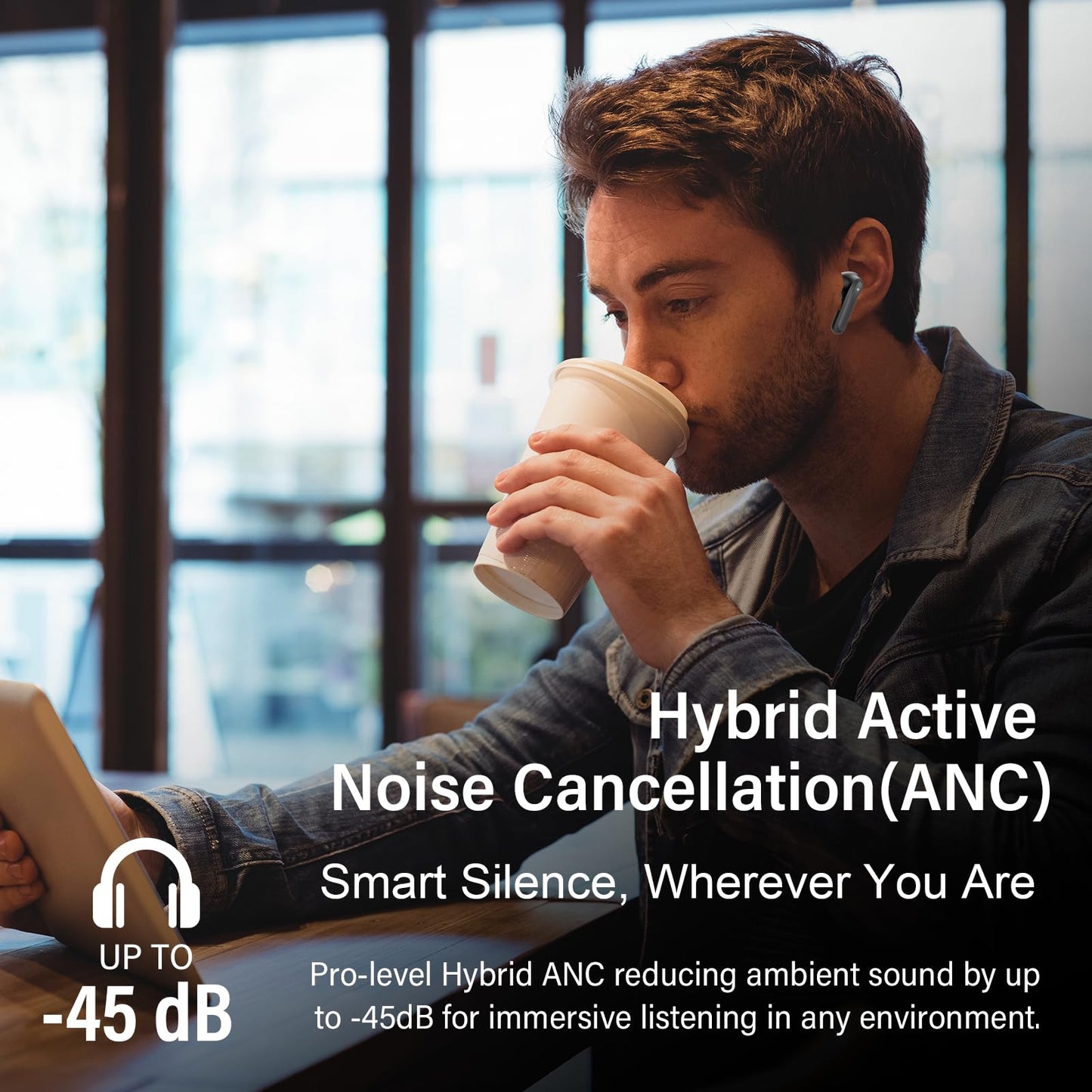 Hybrid Active Noise Canceling Wireless Earbuds, 6 Mics ENC Clear Call Ear Buds, Hi-Res Audio Deep Bass Bluetooth 5.4 Headphones, 49H Playtime, IP7, 8 EQ Modes, Wireless Charging, Multipoint Connection