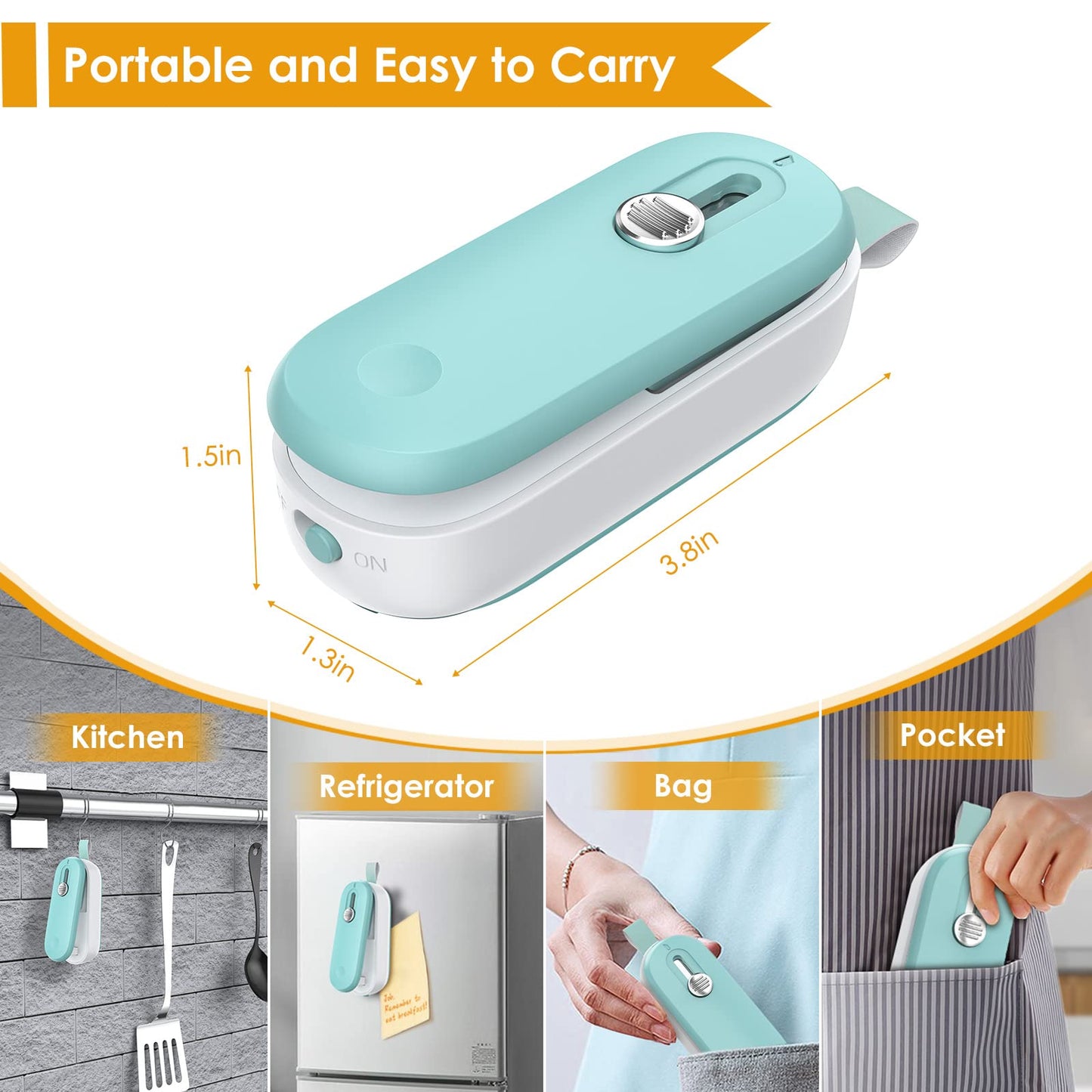 FEPPO Mini Bag Sealer, 2 in 1 Bag Sealer Heat Seal with Cutter and with Lanyard, Mini Bag Resealer Machine for Plastic Bags Snack Bags Food Storage (Batteries Included)