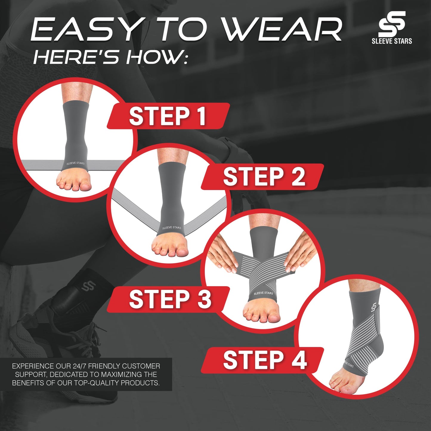 Sleeve Stars Ankle Brace for Sprained Ankle, Plantar Fasciitis Relief Achilles Tendonitis Brace, Ankle Support for Women & Men with Strap, Heel Protector Wrap for Pain & Compression (Single/Gray)