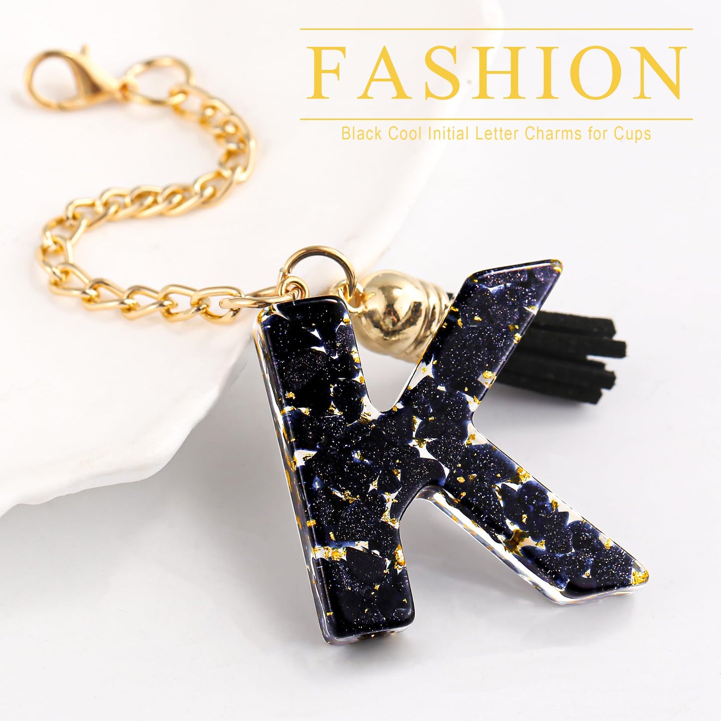 Letter Charm Accessories for Stanley Cup 1 PCS Cute Initial Keychain Handle Charm for Stanley Tumbler for Women Black Letter K