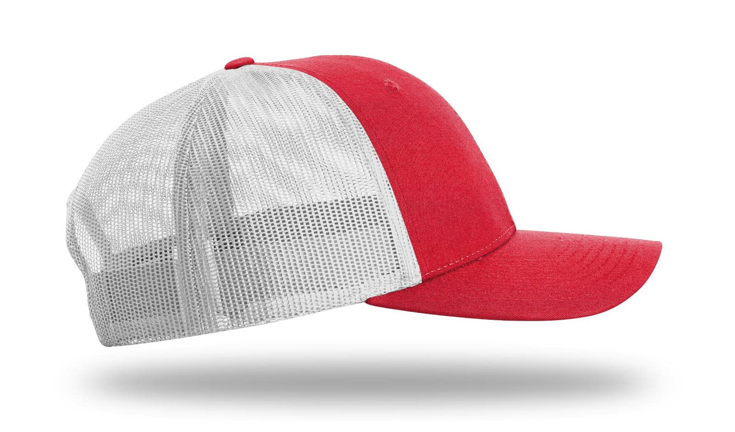 Richardson 115 Low Profile Trucker Hat Snapback Cap Adjustable Baseball Hat Blank Hat Bulk Hats - Red Heather/Light Grey