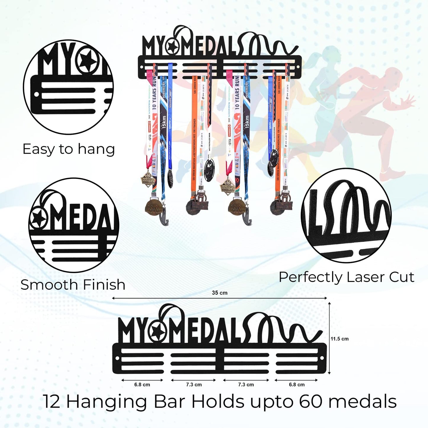 SEHAZ ARTWORKS Medal Hanger Display | Medal Holder Display | Medal Display Hanger | Medal Holder Wall (Holds Upto 30-40 Medals) My Medal Black