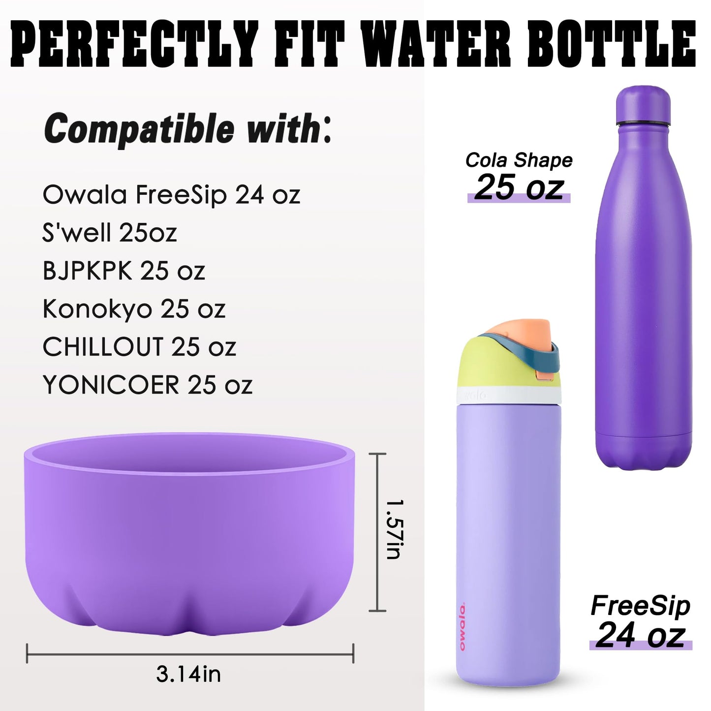 VIKIZUES Silicone Boot Compatible with Owala Water Bottle 24 oz & S'well 25 oz Water Bottle and More 25 oz Stainless Steel Water Bottles, Anti-Slip Bottom Protector Sleeve (Purple)