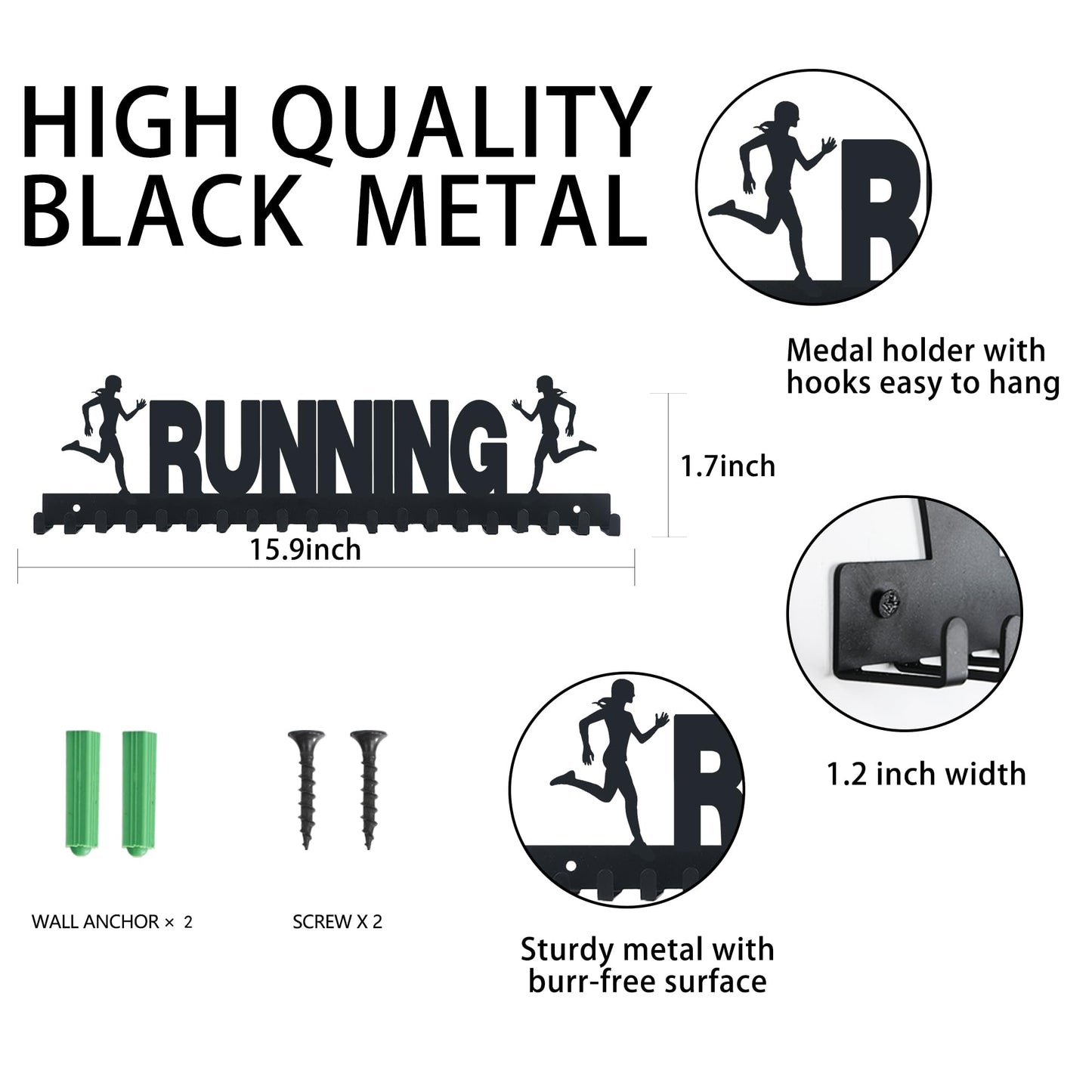 Goutoports Medal Holder Display Hanger Rack Frame for Sport Race Runner-Running Medal Hanger Display-Sturdy Black Steel Metal Over 60 Medals Easy to Install-HOL38