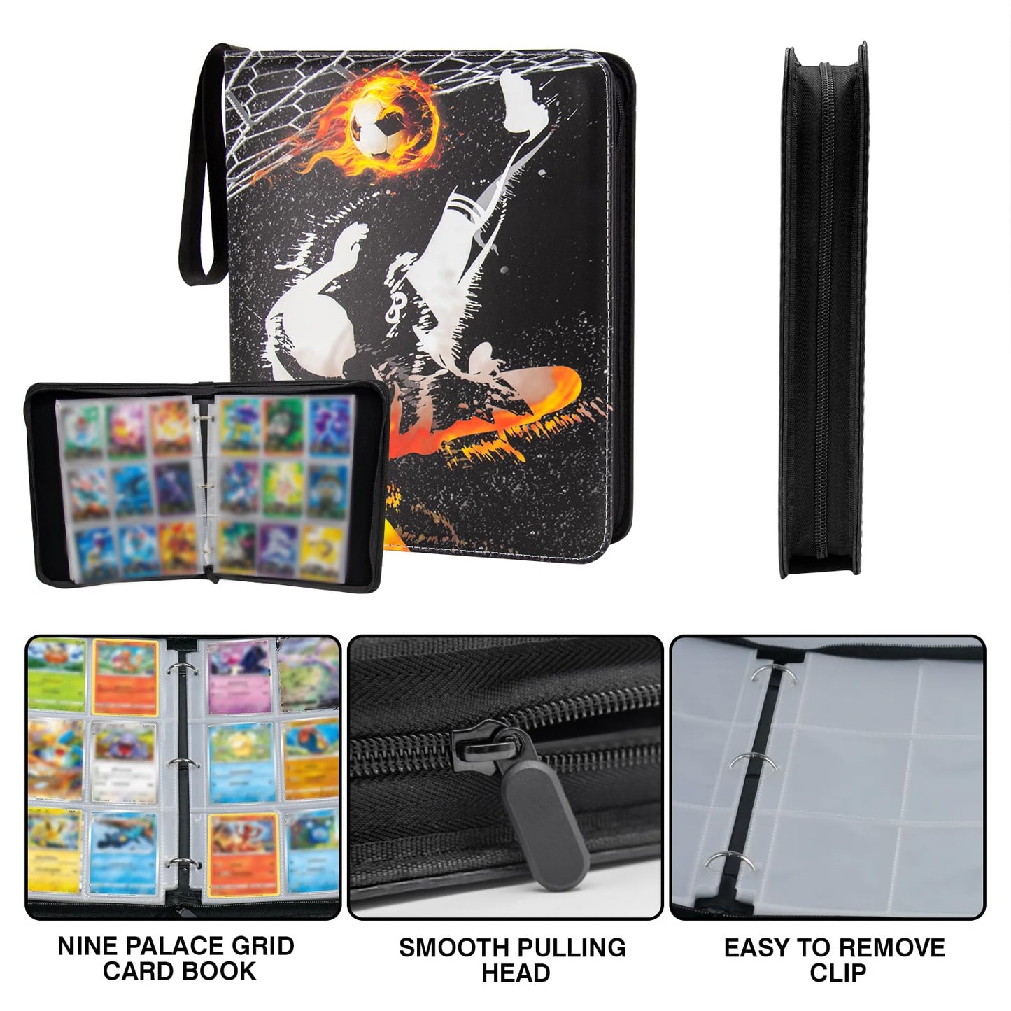 MaoKea Card Binder For Card 4-Pocket Sleeves with 440 Cards Holder,Game Collection Binder Card Holder Of Fit for TCGcard album,game card Yugioh Trading Sports Cards (9 Pocket Football 6)