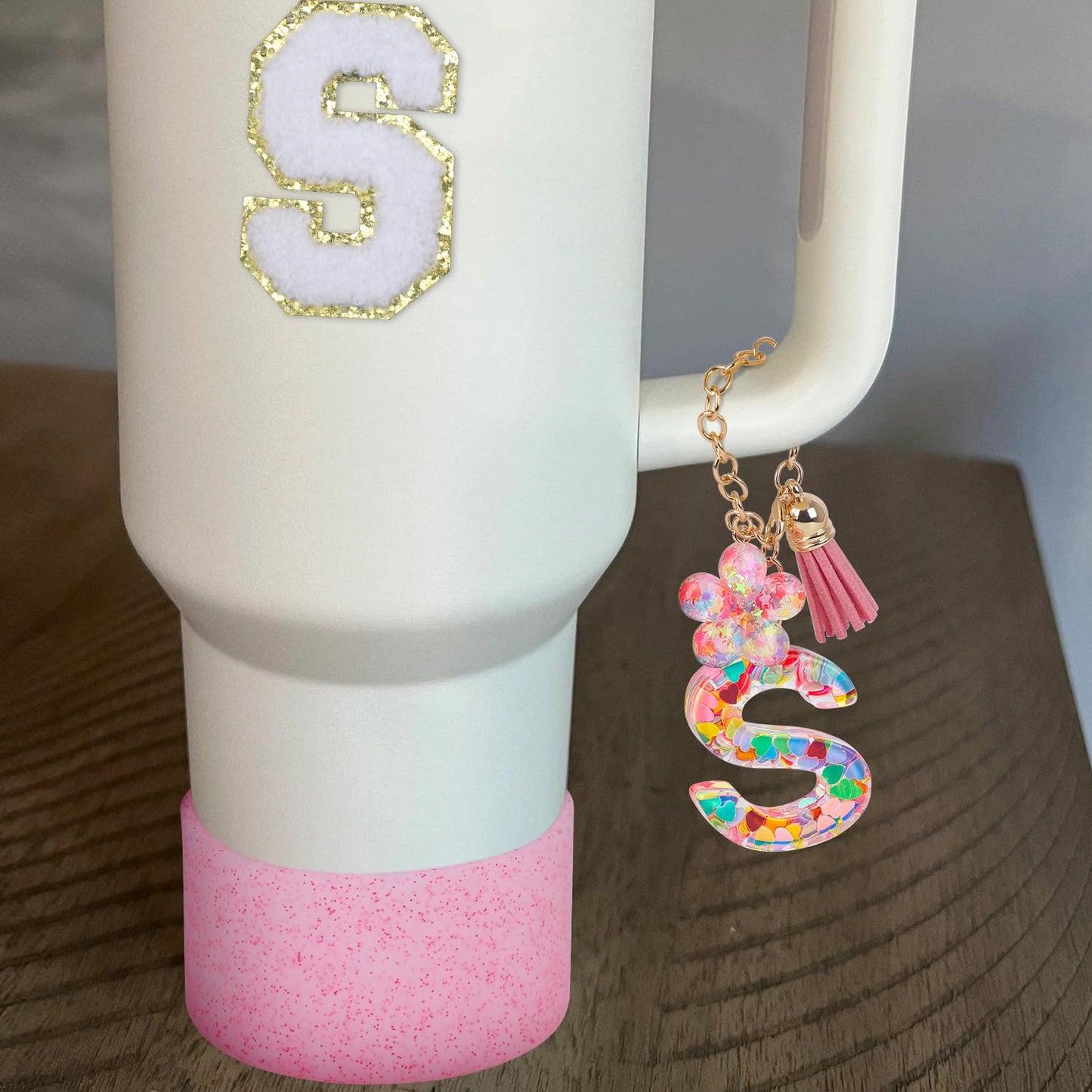 LA KEN DU Use for Stanley Cup Accessories Charms 40oz 30oz,Compatible with Stanley Cup Letter Charms for Handle Silicone Boot,Straw Cover Topper & Sticker(S)