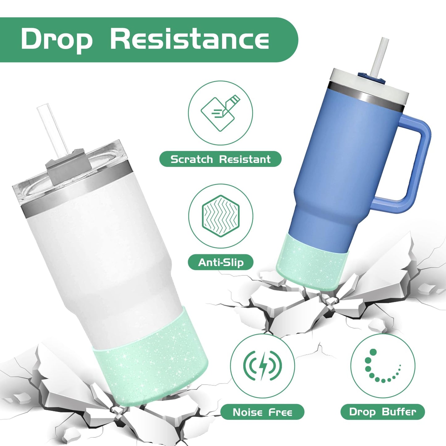 WUQID 2 Pack Bling Silicone Boot Compatible with Stanley Quencher Adventure 40oz & Stanley IceFlow 20oz 30oz, Reduces Dents Protective Water Bottle Bottom Cover Sleeve Compatible with Stanley Tumbler