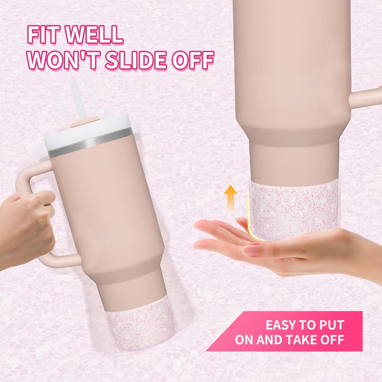 WUQID 2 Pack Bling Silicone Boot Compatible with Stanley Tumbler 20-40oz & Hydro Flask Water Bottle 12-24oz and More Bottles/Tumblers Bottom Width of 2.83-2.95in,Glitter Reduces Dents Sleeve Cover