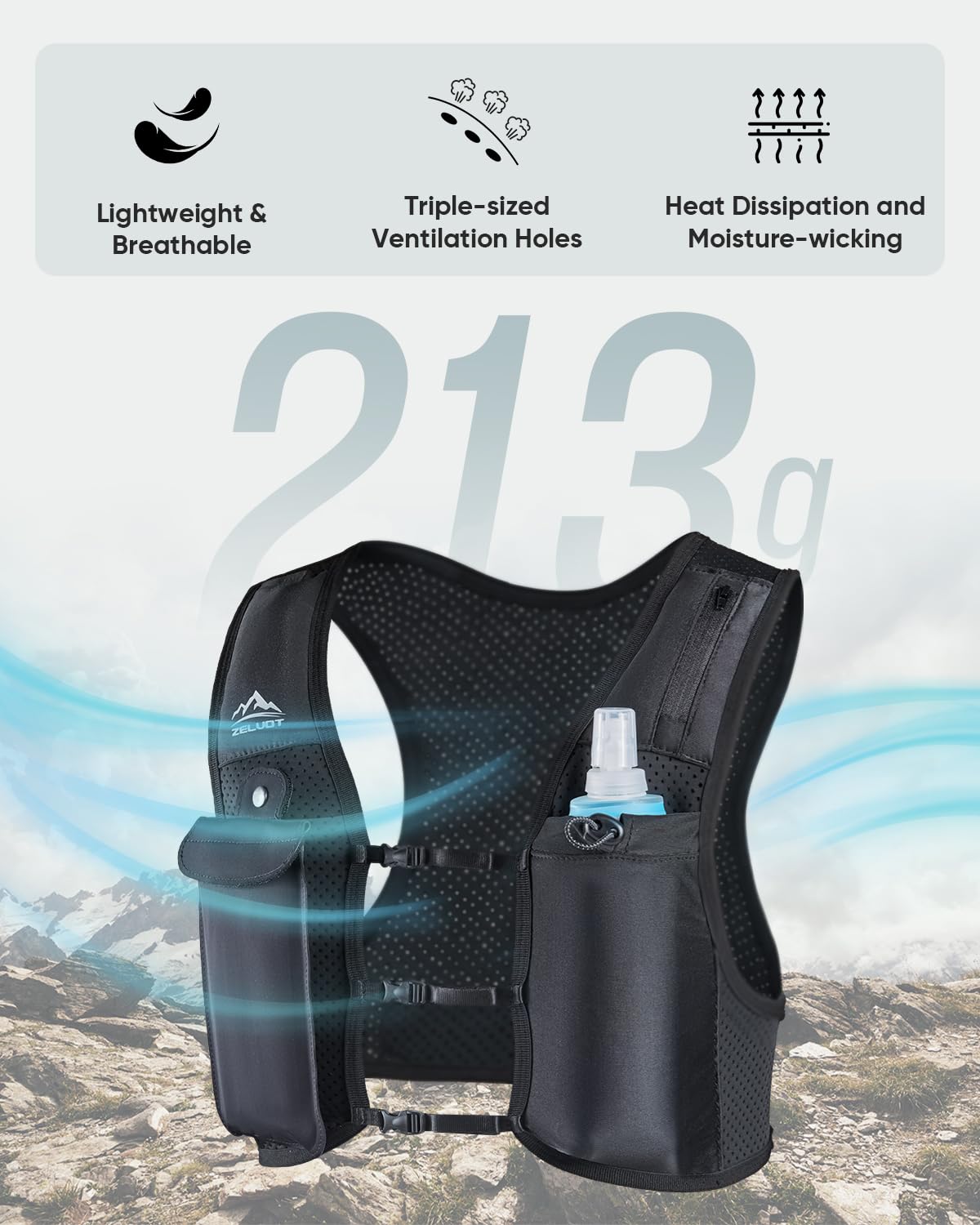 Zelvot Running Vest for Women Men, USA Original Patent, Adjustable Chest Straps Running Hydration Vest with 500ml Soft Flask, Lightweight Breathable Reflective Running Vest for Trail Running - M/L