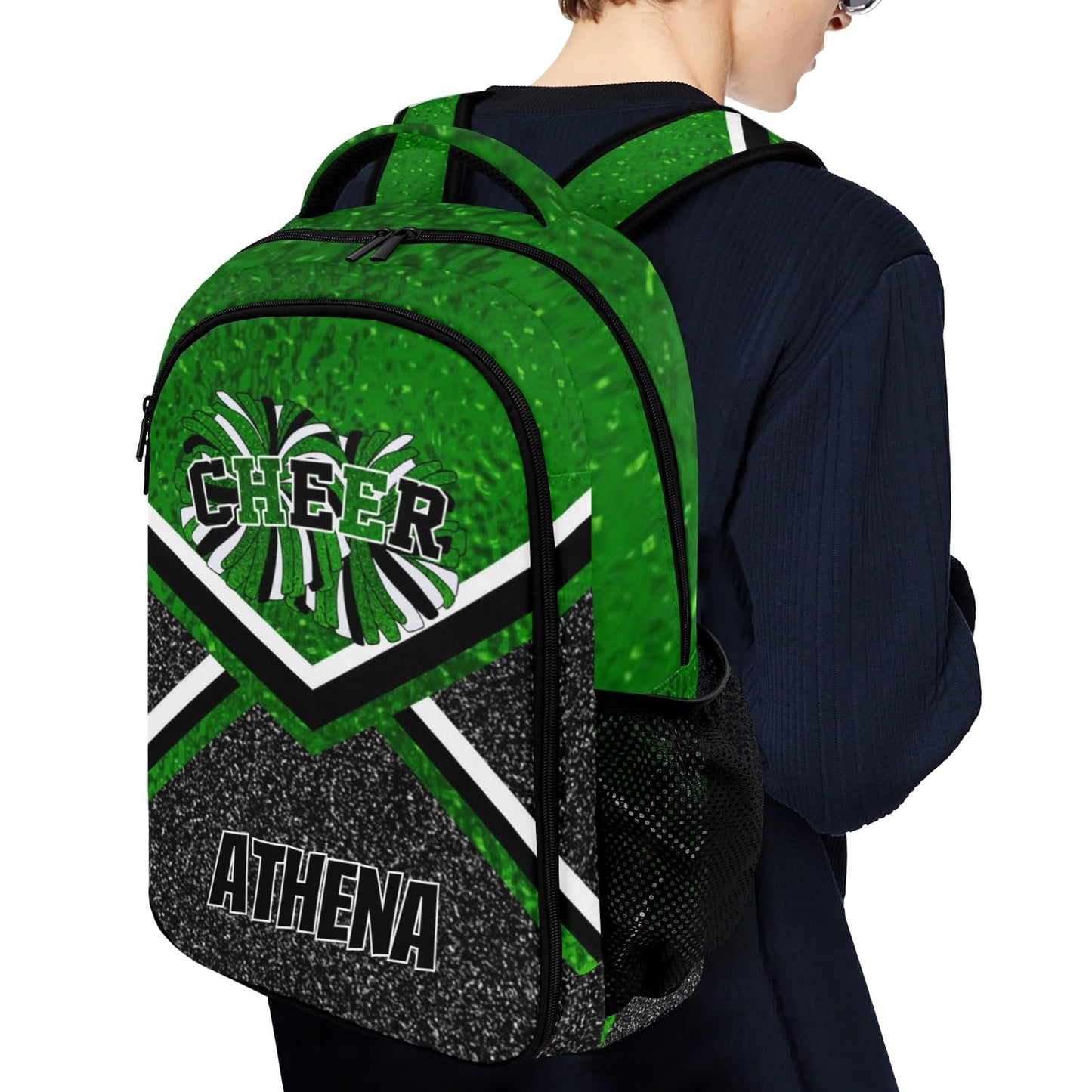 XIUCOO Cheer Cheerleading Green Waterproof Backpack Shoulder Bag Shcoolbag Book Bag for Boys Girls