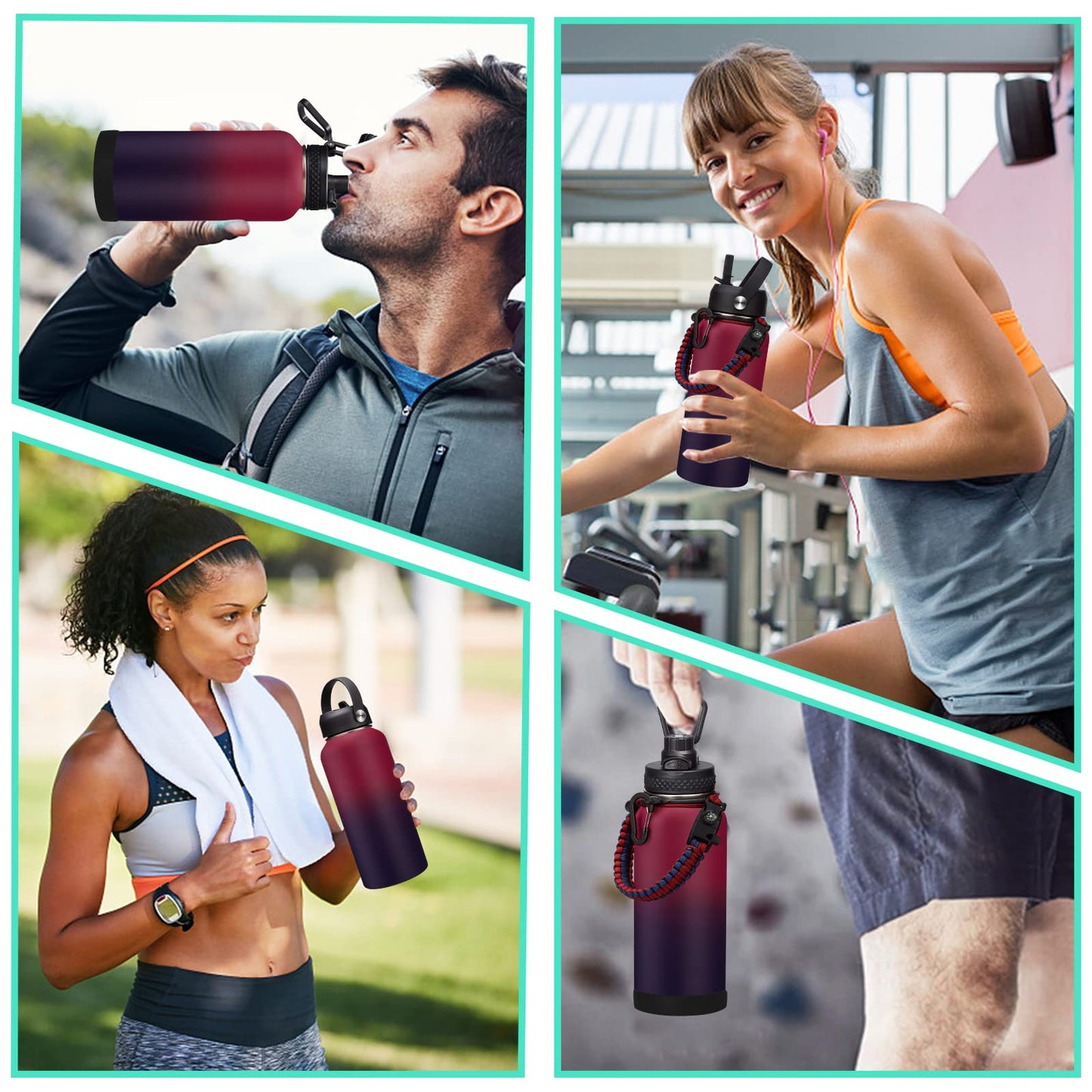 32OZ Insulated Water Bottle with Straw - Spout Lid, Sweat-Proof & BPA-Free Metal Reusable Water Bottles, Wide-Mouth Vacuum Insulated Bottle with Paracord Handle, Bottle Sleeve Bag & Protective Boot