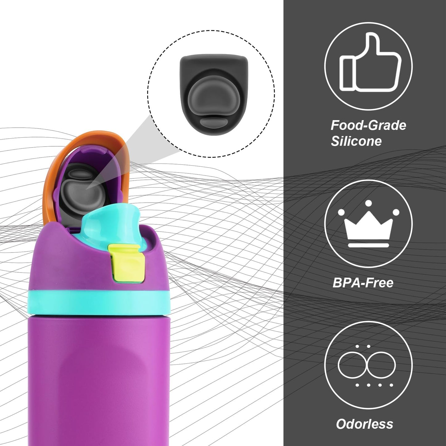 4pcs Replacement Stopper Compatible with Owala FreeSip 24oz 32oz, Water Bottle Top Lid Gasket for Owala 19/24/32/40oz Seal Bottle Cap Mouth Stopper Part Silicone Plug Accessories BPA-Free (4 Colors)