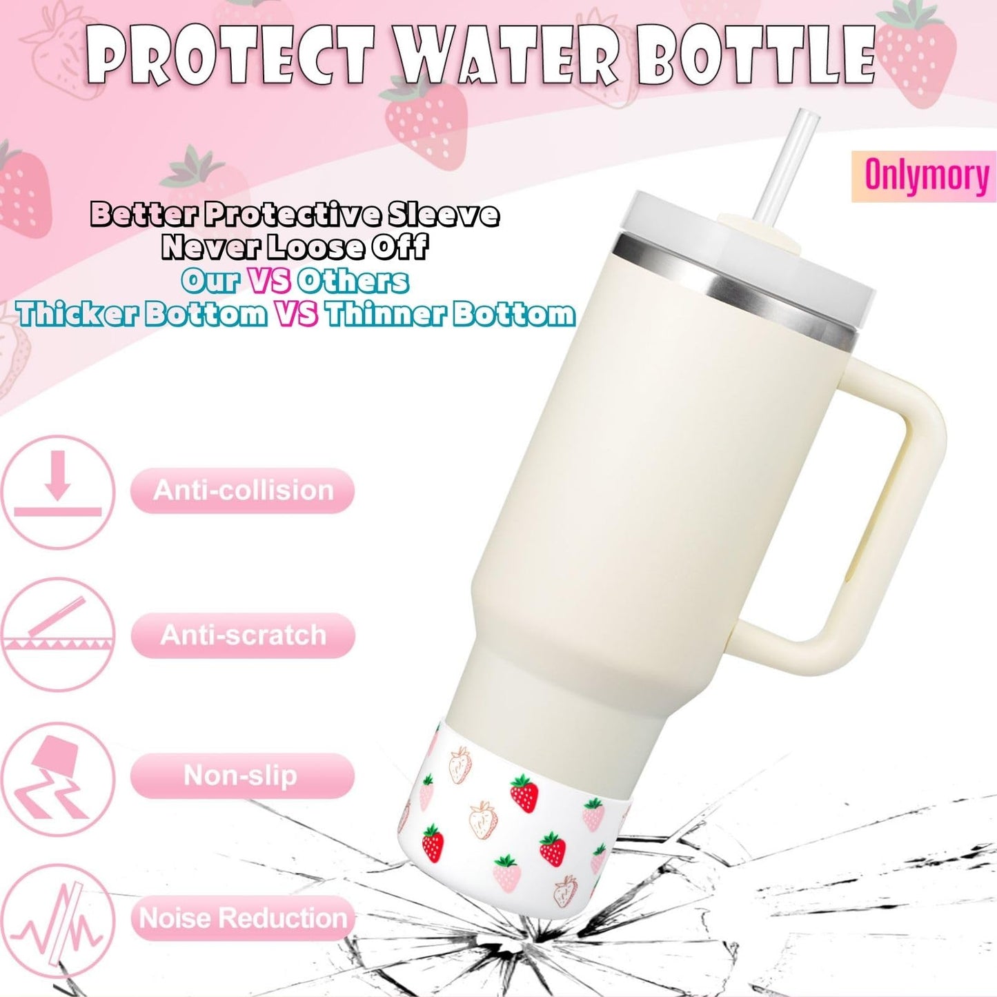 Onlymory Silicone Boots for Stanley Cup 40 30 20 OZ, Protective Bottom Boot for Stanley IceFlow 20OZ 30OZ, Sleeve Cover Protector for Hydroflask 12-24 oz Sports Water Bottle Stanley Cup Accessories