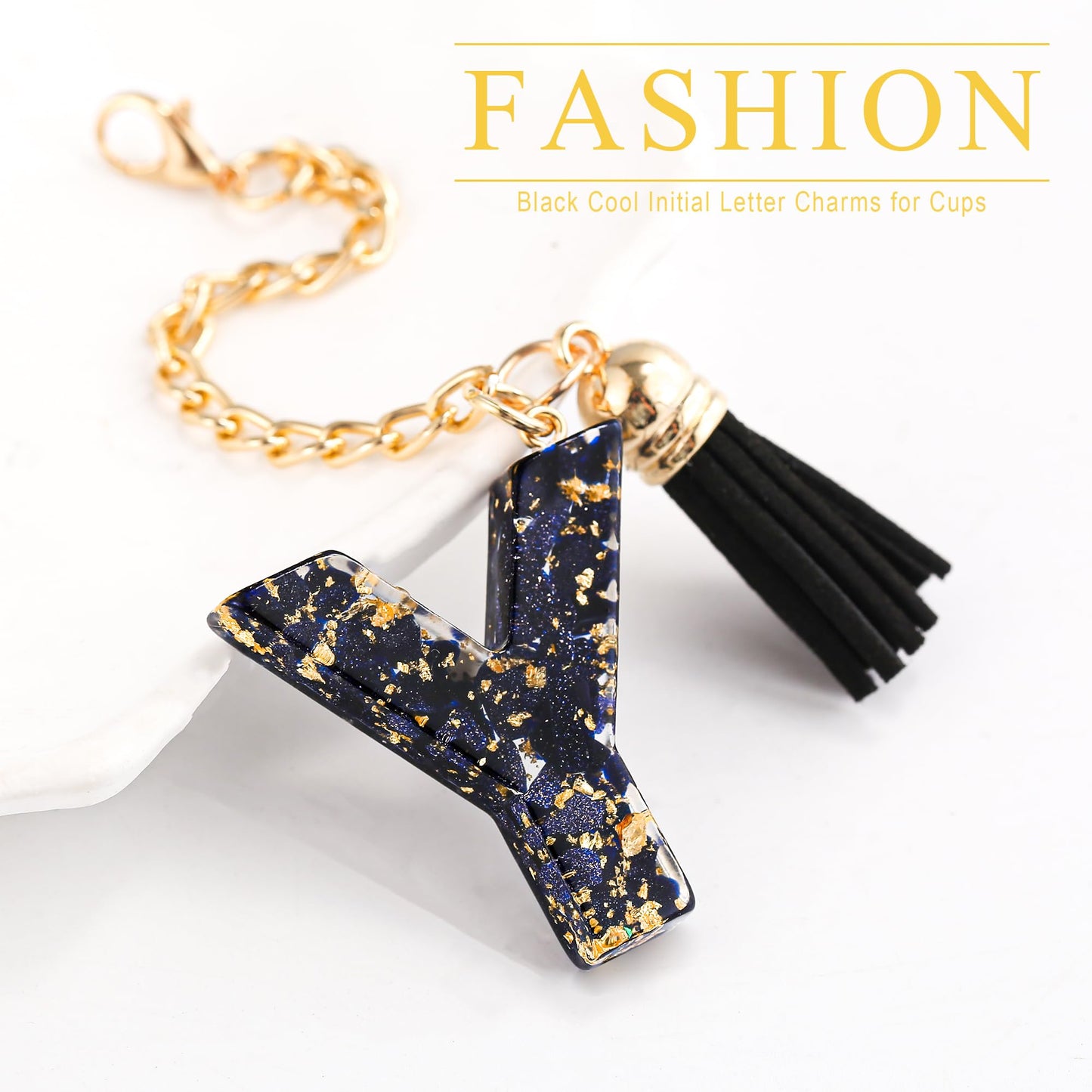 Letter Charm Accessories for Stanley Cup 1 PCS Cute Initial Keychain Handle Charm for Stanley Tumbler for Women Black Letter Y