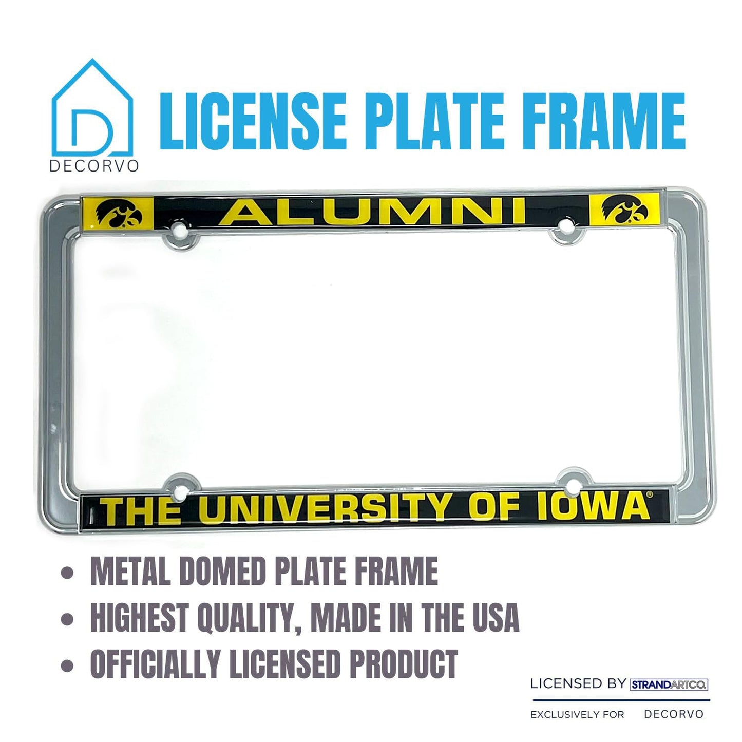 Decorvo Iowa Alumni License Plate Frame - University of Iowa Hawkeyes Car Truck Accessory