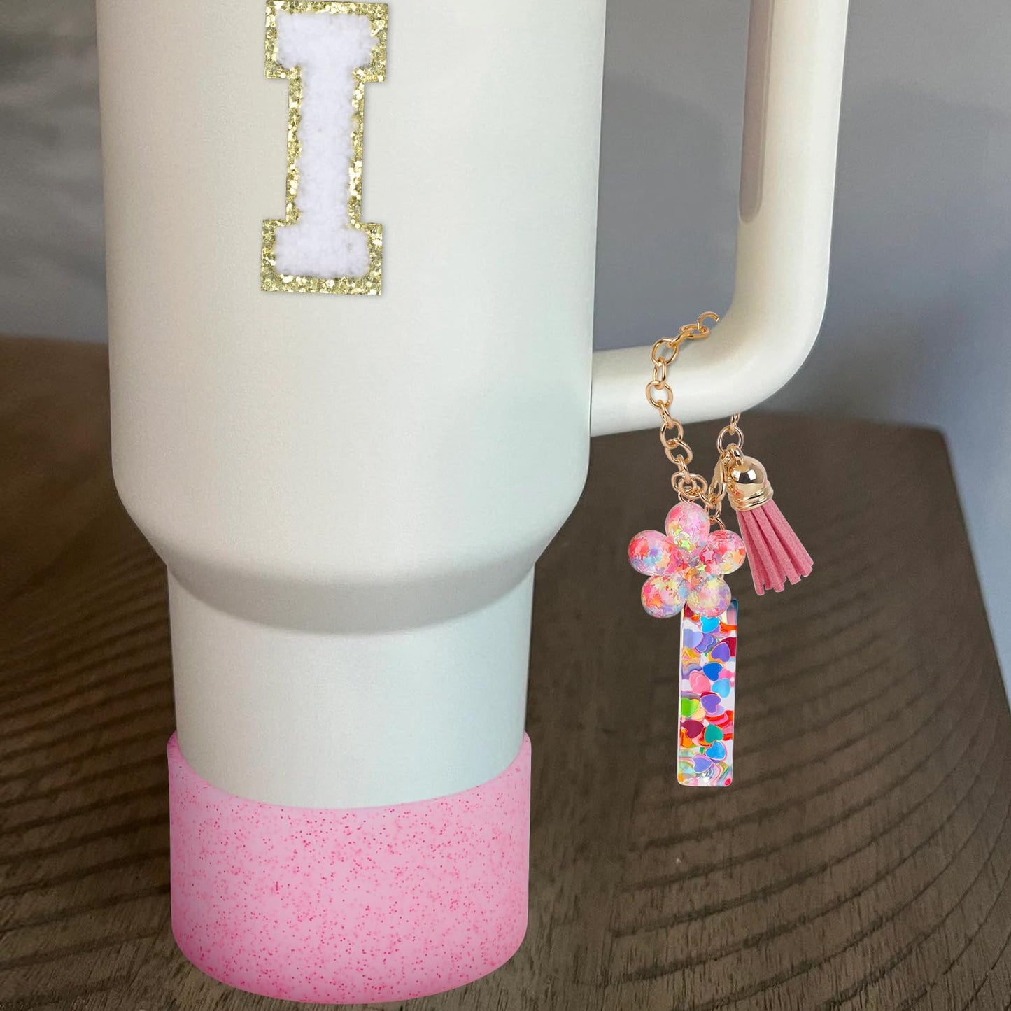 LA KEN DU Use for Stanley Cup Accessories Charms 40oz 30oz,Compatible with Stanley Cup Letter Charms for Handle Silicone Boot,Straw Cover Topper & Sticker(I)
