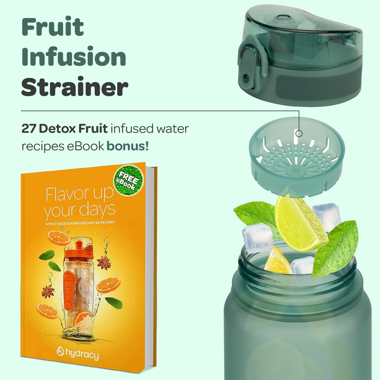 Hydracy 17 oz Motivational Water Bottle with Time Marker, Reusable Water Bottle With Strap, Leak Proof Chug Lid, Kids Water Bottle with Times to Drink and Fruit Infusion Strainer, Ideal Gift