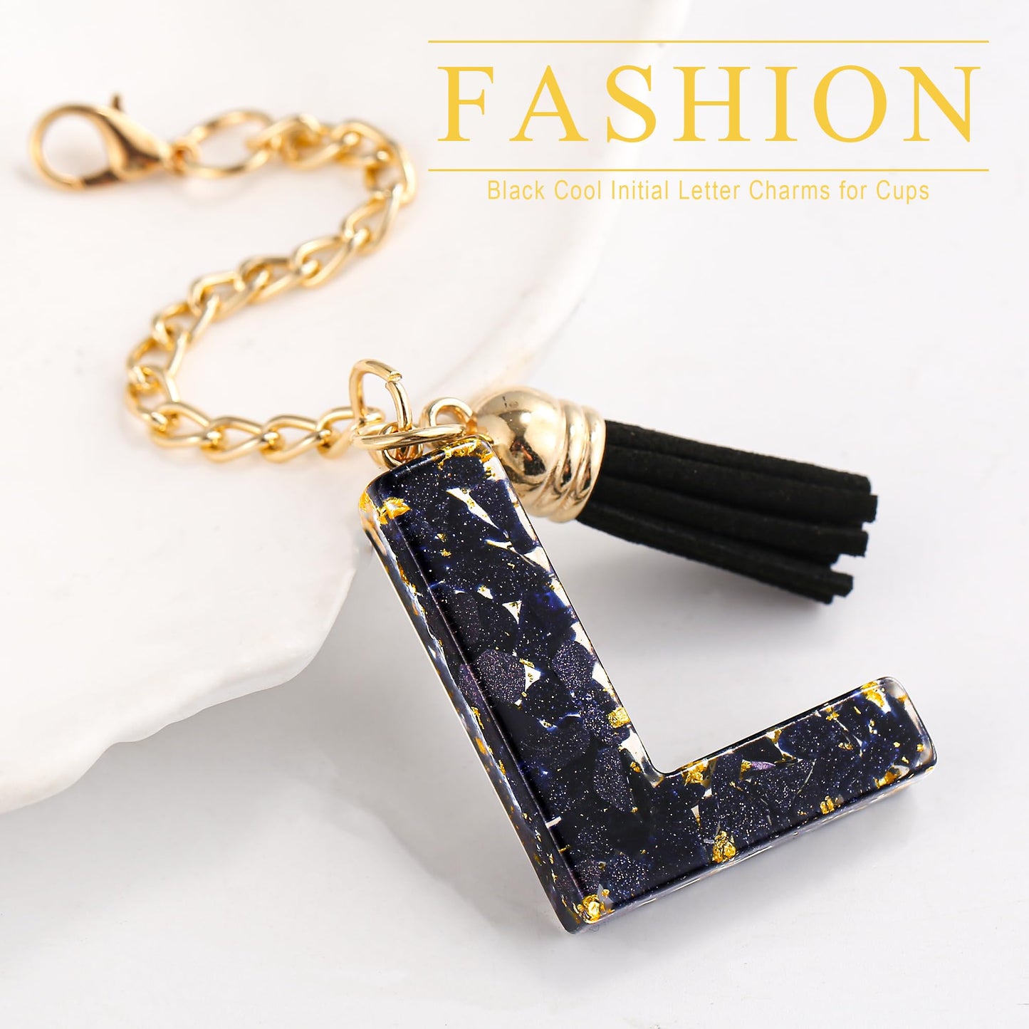 Letter Charm Accessories for Stanley Cup 1 PCS Cute Initial Keychain Handle Charm for Stanley Tumbler for Women Black Letter L