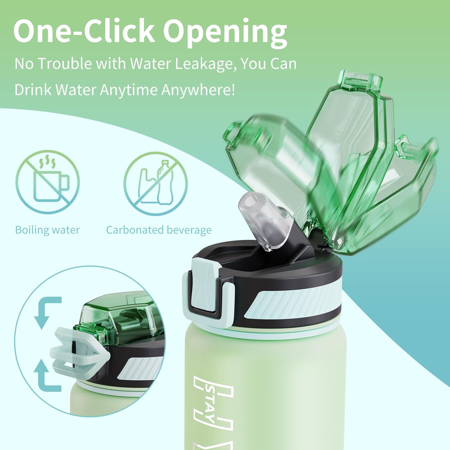 QLUR Water Bottle with Straw, 27 oz Motivational Water Bottles with Time Marker to Drink, Tritan BPA Free, 800ml Sports Water Bottle with Carry Strap LeakProof for School Fitness Outdoor (1Pack)