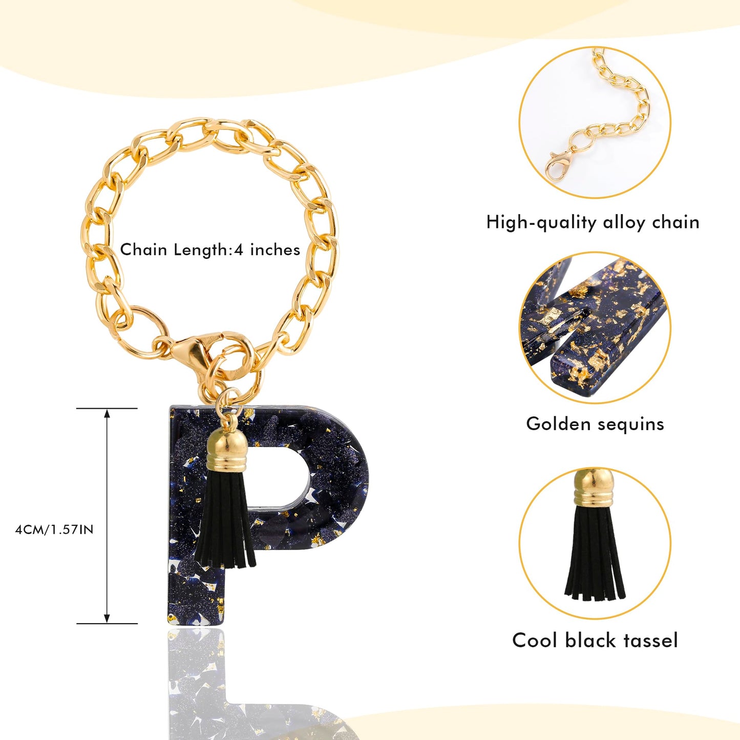 Letter Charm Accessories for Stanley Cup 1 PCS Cute Initial Keychain Handle Charm for Stanley Tumbler for Women Black Letter P