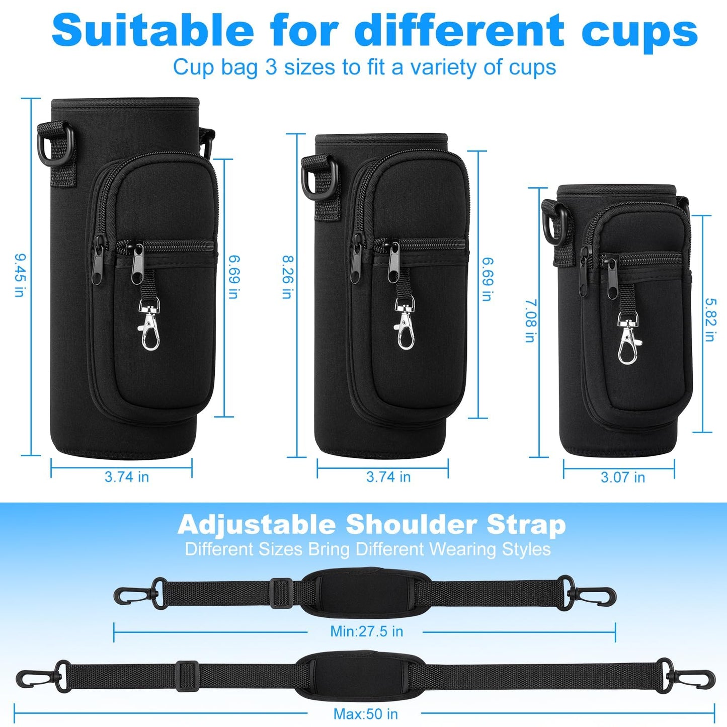 RRegeny Water Bottle Holder with Strap for Hydroflask 32oz 40oz Insulated Water Bottle, Carrier Sling Bag with Phone Pocket Water Bottle Sleeve for Men Women Hiking Camping Travelling