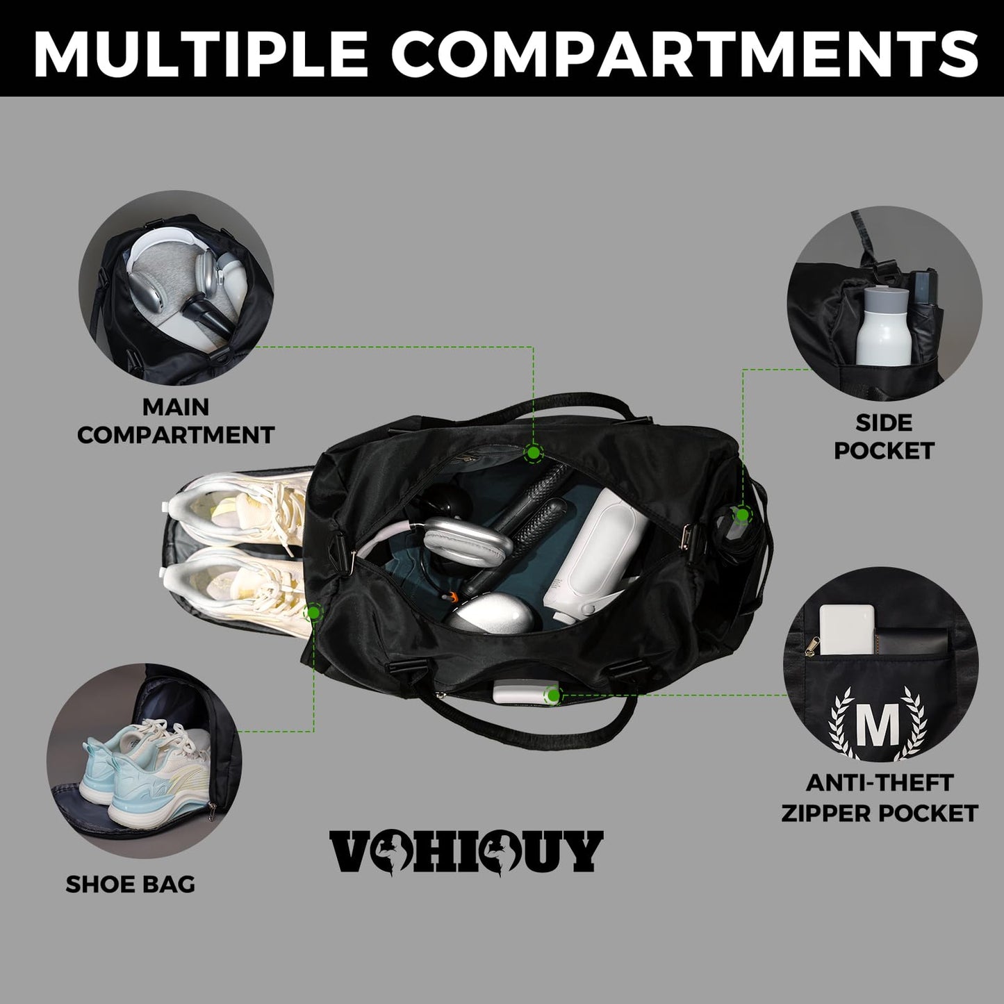 Gym Bag for Women & Men, Fitness Workout Sports Travel Duffle Bag with Wet Pocket & Shoes Compartment, Great Present for Gym Lovers