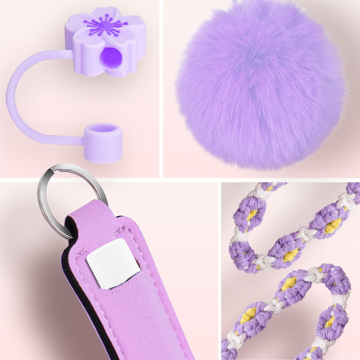 Mity rain 8PCS Cup Accessories for Stanley Cup 30oz 40oz Tumbler with Handle, Including Water Bottle Handle Strap, Chapstick Holder, Boot, Keychain Charms, Straw Topper Cover Cap for Stanley (Purple)
