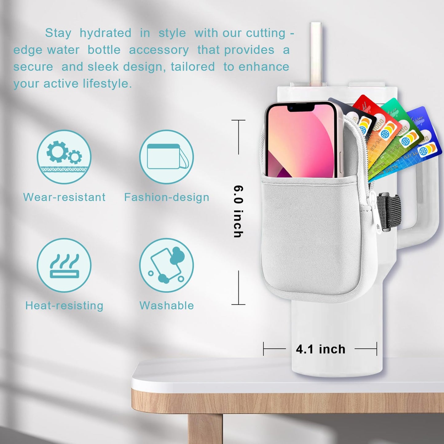 Multifunctional Water Bottle Pouch for Stanley Cups with Adjustable Strap, Gym Accessories for Women, Sports Water Bottle Accessories, Tumbler Pouch for Cards, Keys, Wallet, Earphone, etc
