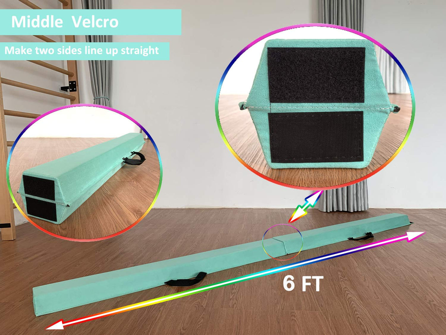 Marfula 6 FT / 8 FT / 9 FT Gymnastics Balance Beam Floor Folding Beam - Extra Firm - Suede Cover - Anti Slip Bottom with Carry Bag For Kids/Adults Home Use (Teal, 6 FT)