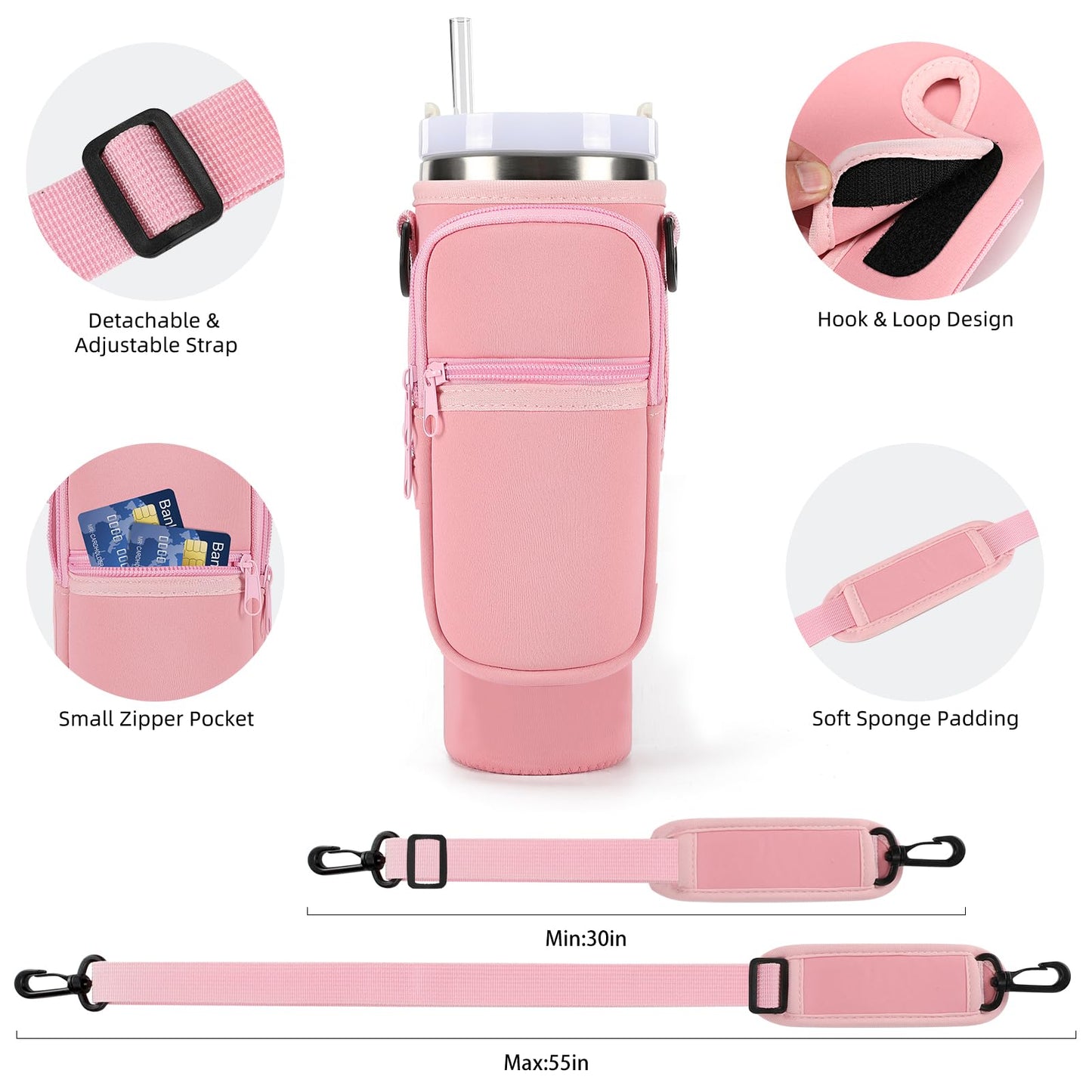 GOEWY Water Bottle Carrier Bag for Stanley 30oz Tumbler with Phone Pocket Water Bottle Holder with Strap Neoprene Water Bottle Pouch for Stanley Cup Accessories