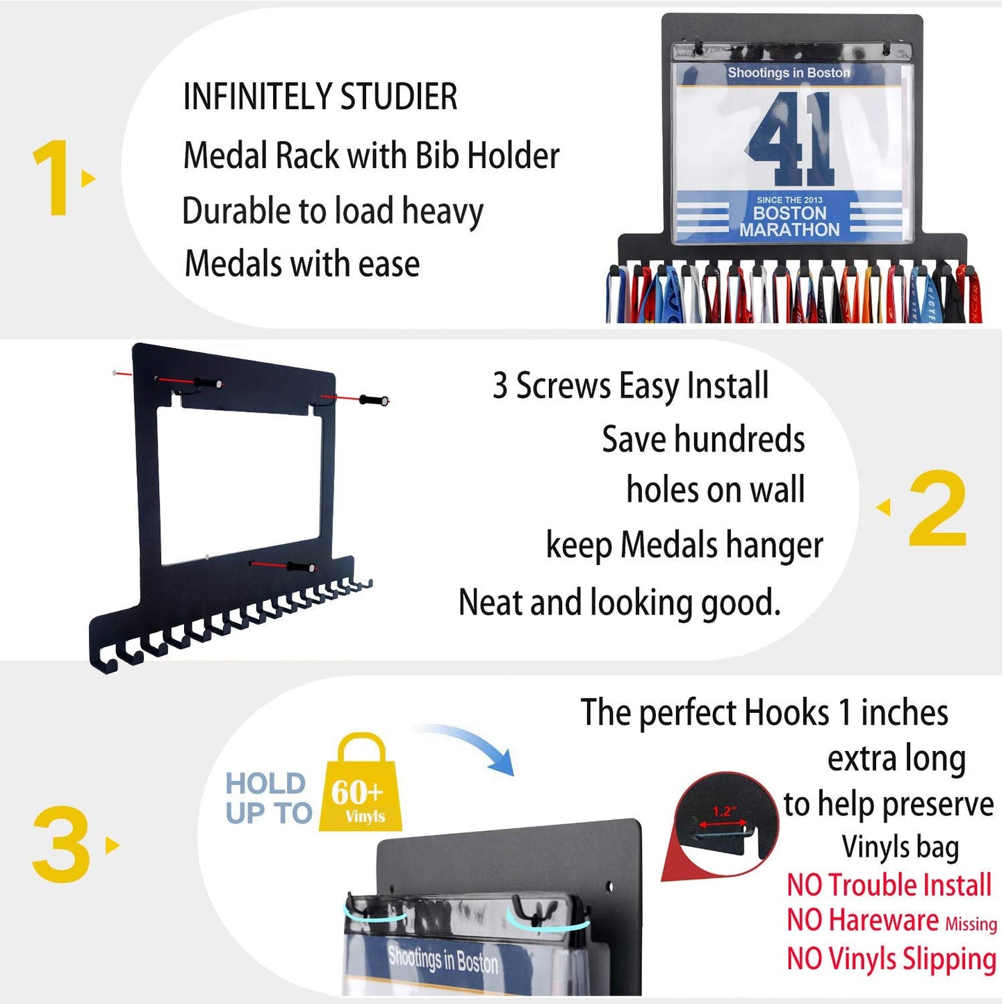 Lapetale Fashion Race Medal Holder Wall Hanger,Race Medal Hanger Display for Runners with Bib Vinyls Hooks,Marathon Race Medal Holder Display Wall Hanger,Medal Holder DisplayEasy to Use