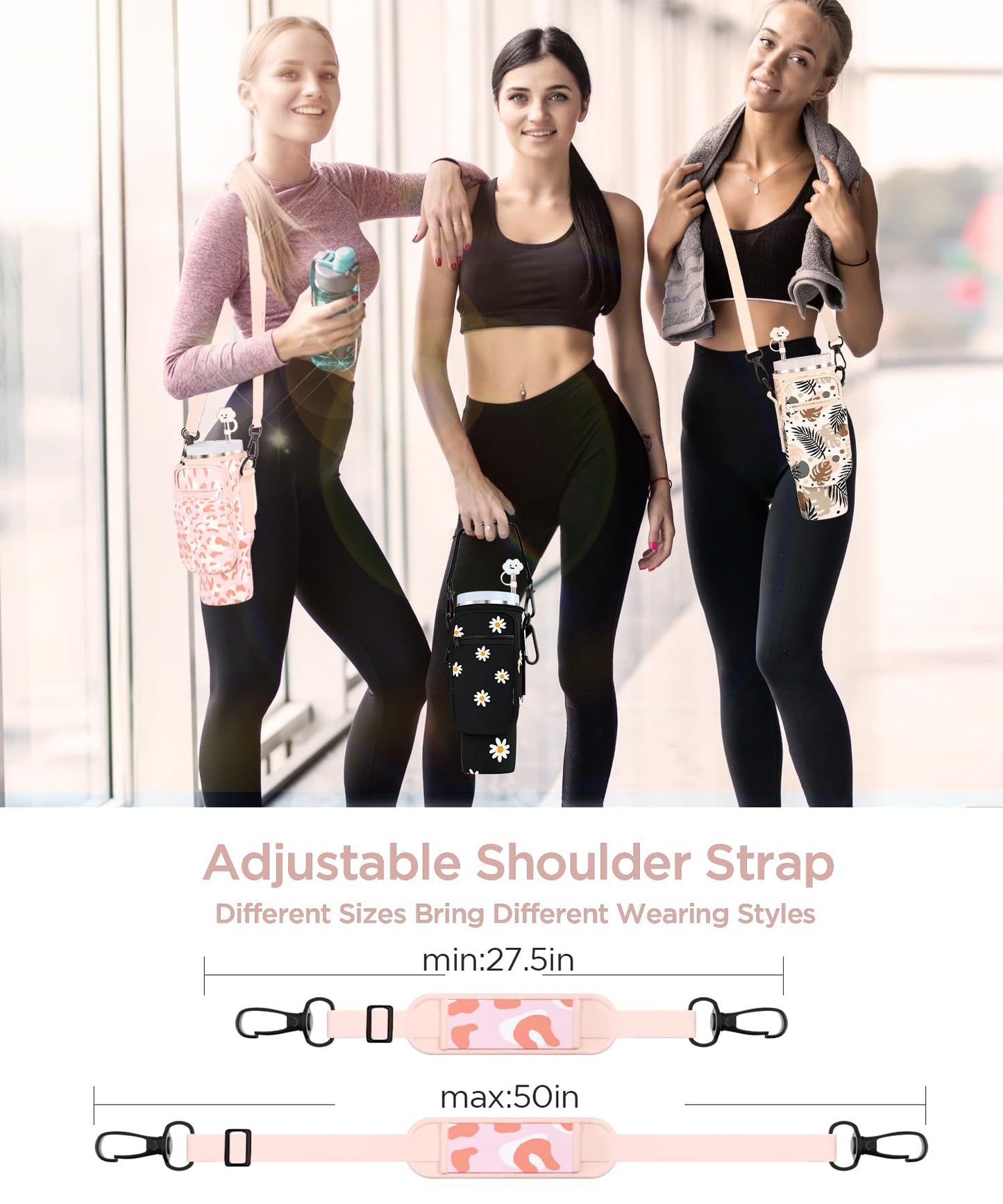 dabria Water Bottle Bag with Phone Pocket for Stanley 40 OZ Tumbler with Handle Neoprene Water Bottle Holder Pouch with Adjustable Strap Bollus with Straw Cover & Carabiner for Stanley Cup Accessories
