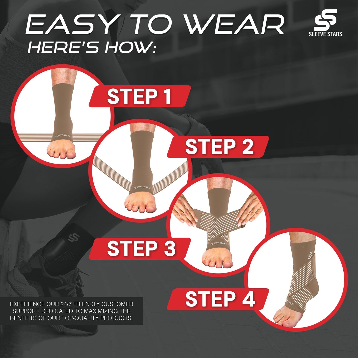 Sleeve Stars Ankle Brace for Sprained Ankle, Plantar Fasciitis Relief Achilles Tendonitis Brace, Ankle Support for Women & Men with Strap, Heel Protector Wrap for Pain & Compression (Single/Beige)