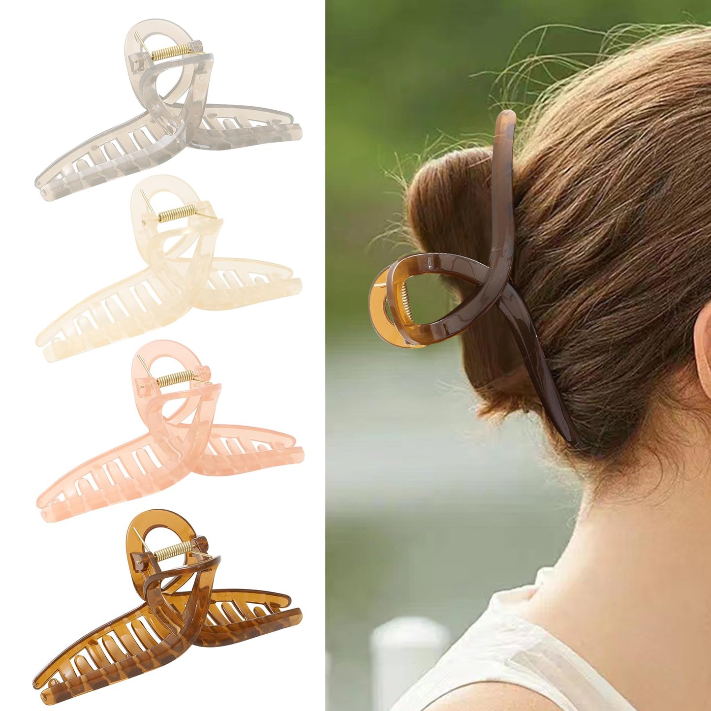 4 Pack Xl Jumbo Hair clips, 6Inche Extra Large Claw Clips for Thick Hair and Long Hair, Oversized Matte Non-slip Butterfly Hair Clips for Women, Big Strong Hold Jaw Clip,black Color