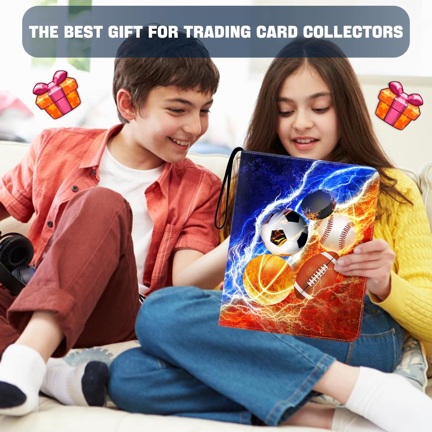 LOMONEH Sports Card Binder 9 Pocket Fits 900 Cards, Trading Card Binder Album Display Holder with 50 Removable Sleeves for Hockey, Basketball, Baseball, Football, Yugioh, MTG, Games Trading Cards