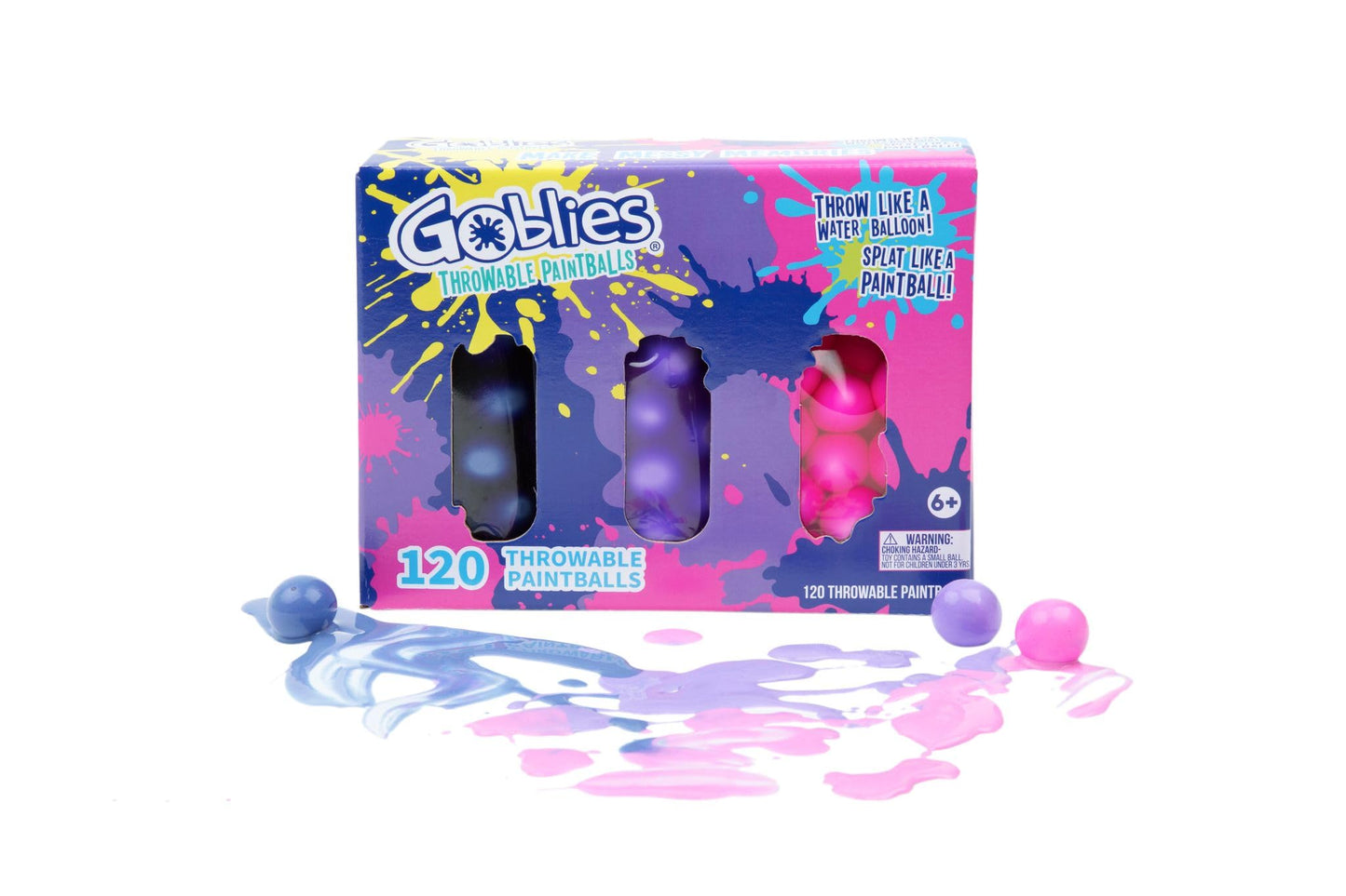 Goblies - Throwable Paintballs. Washable, Nontoxic, Plant-Based Toy for Outdoor Fun Games for Kids 6+. Pack of 3 (120 Count, Indigo/Violet/Pink)