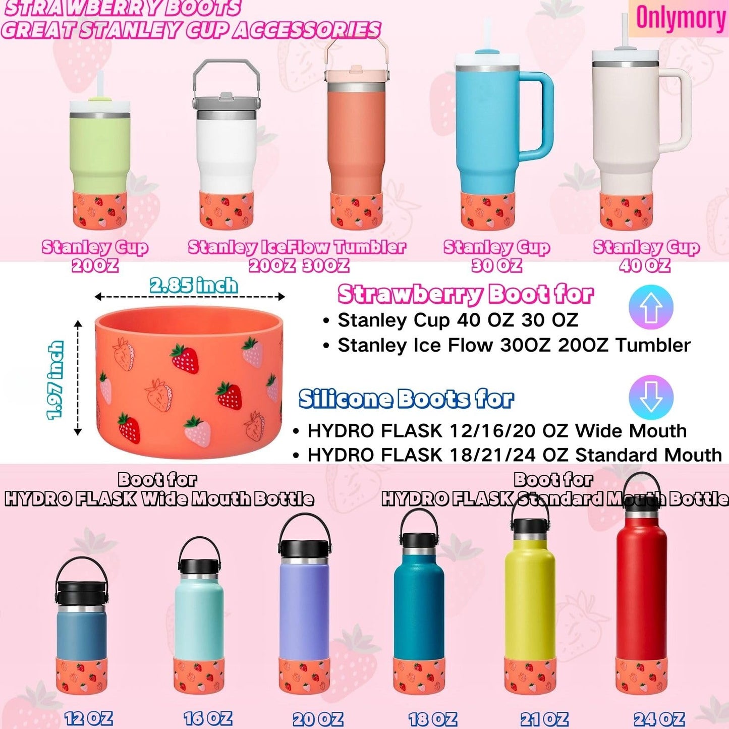 Onlymory Silicone Boots for Stanley Cup 40 30 20 OZ, Protective Bottom Boot for Stanley IceFlow 20OZ 30OZ, Sleeve Cover Protector for Hydroflask 12-24 oz Sports Water Bottle Stanley Cup Accessories