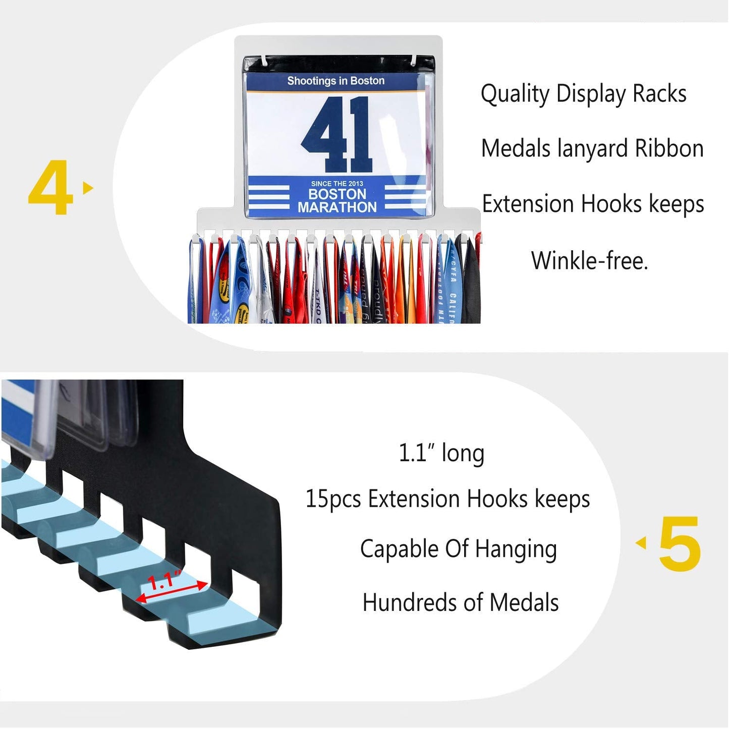 Lapetale Fashion BIB White Medal Hanger Holder Display Wall Rack Frame Shelf-Medal Hanger Awards Ribbon Cheer,Gymnastics,Soccer,Softball Holder Display Custom Rack for Sports Medals Easy to Install