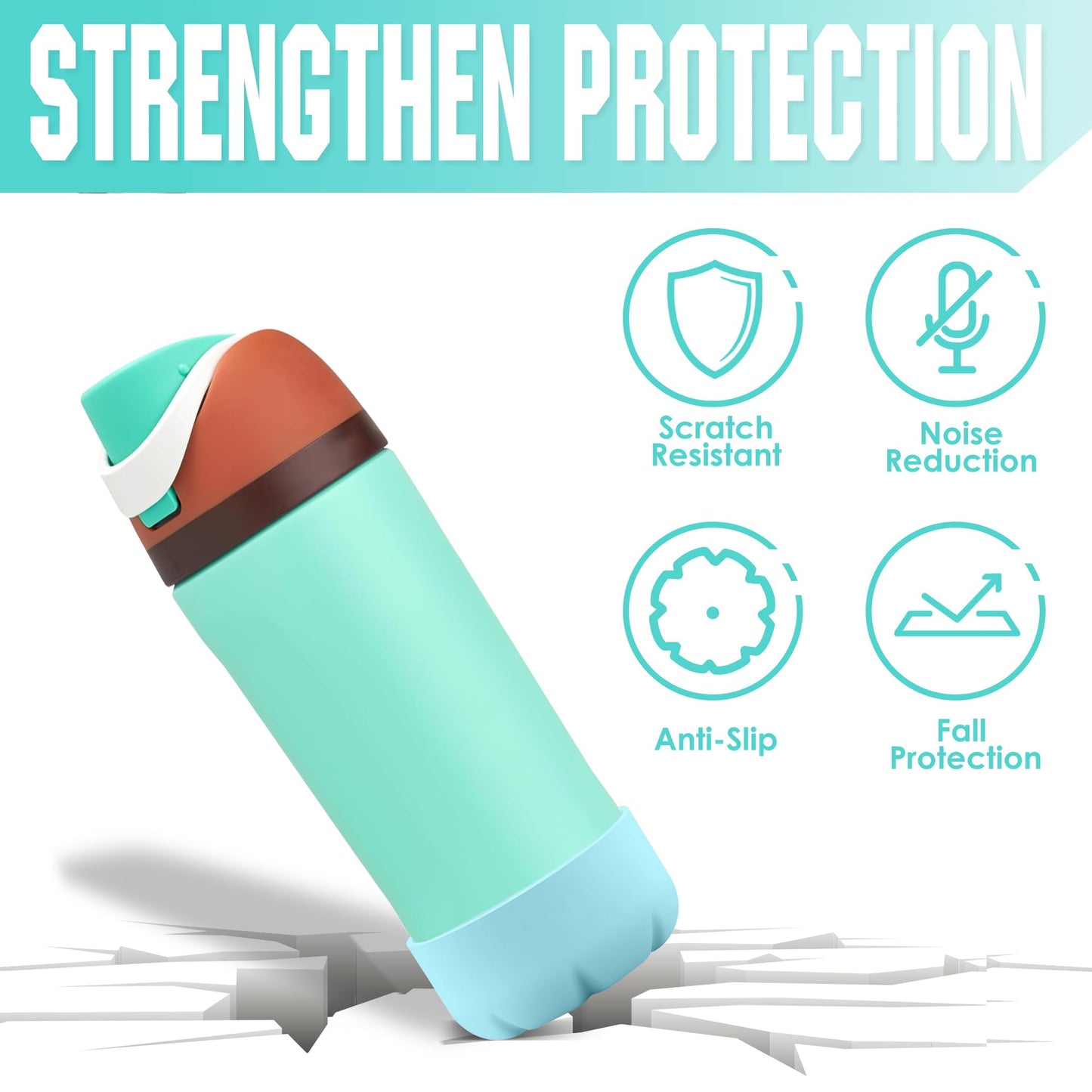VIKIZUES Silicone Boot Compatible with Owala Kids Water Bottle 14/16 oz & S'well 17oz Water Bottle and More 12/17 oz Stainless Steel Water Bottles, Anti-Slip Bottom Protector Sleeve (Tiffany)
