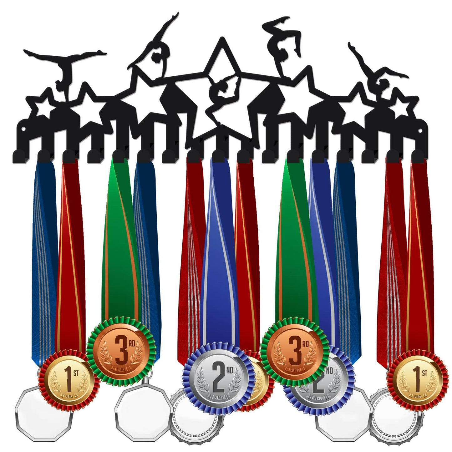 SUPERDANT Gymnastics Medal Hook Stars Medal Holder Display Hanger Rack Sports Metal Wall Mount with 17 Hooks for 60+ Hanging Medal Rack Display Competition Medal Holder Display Wall Hanging